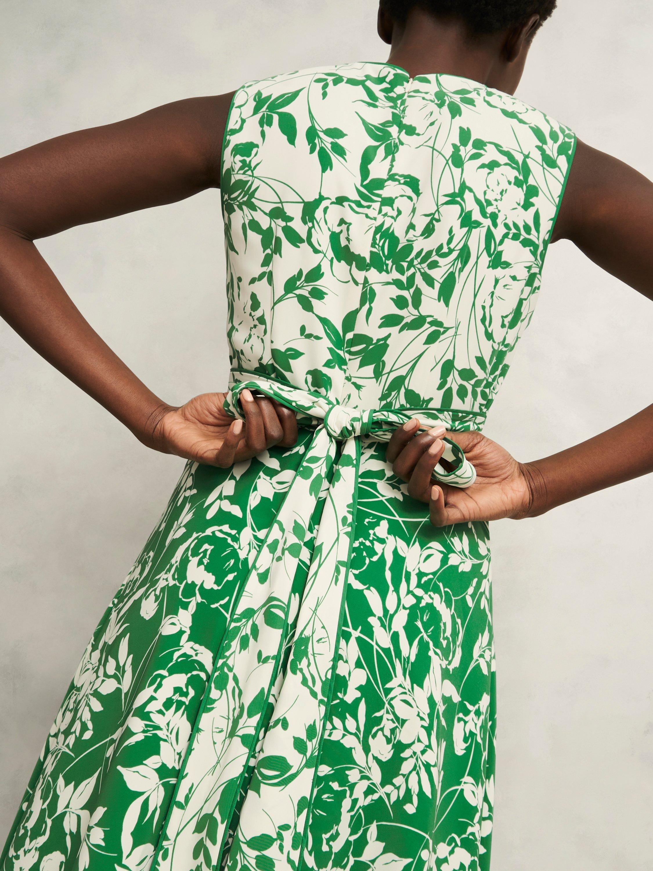 Product image 5 of 6, which shows Hobbs Petite Maddie Floral A-Line Dress, Green Cream, 10