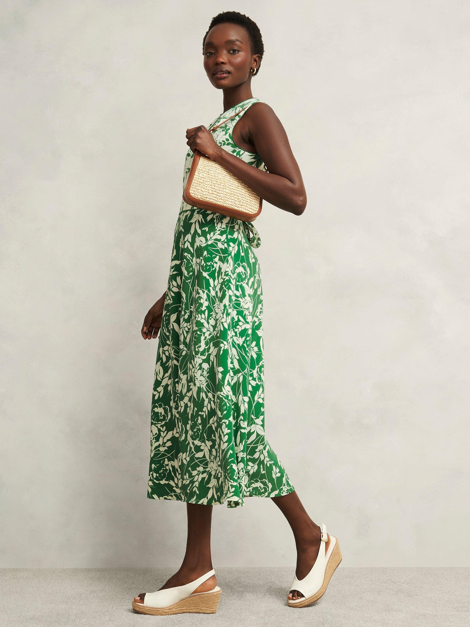 Product image 6 of 6, which shows Hobbs Petite Maddie Floral A-Line Dress, Green Cream, 10