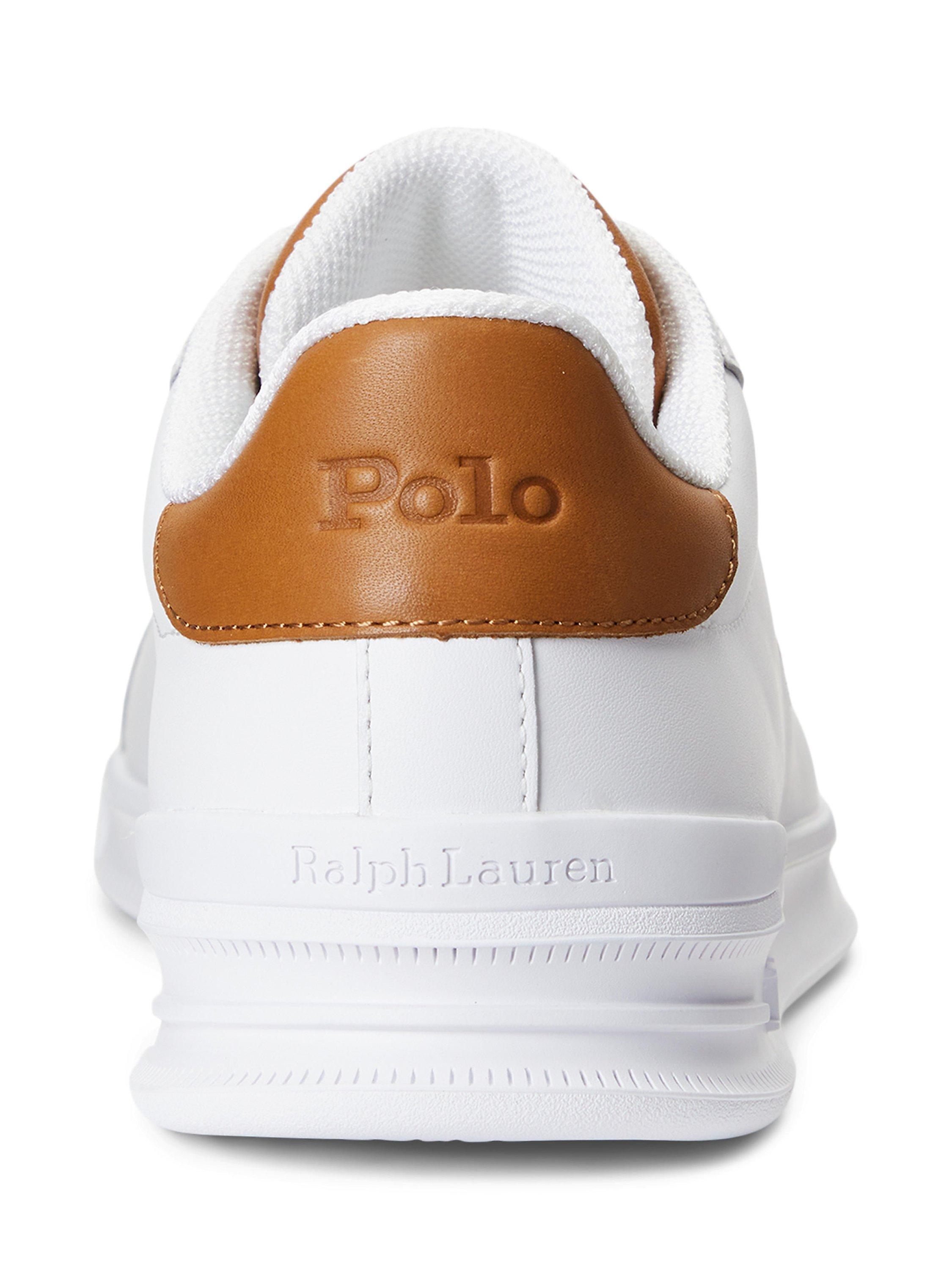 Product image 3 of 4, which shows Ralph Lauren Heritage Court II Leather Trainers, White/Tan, 7