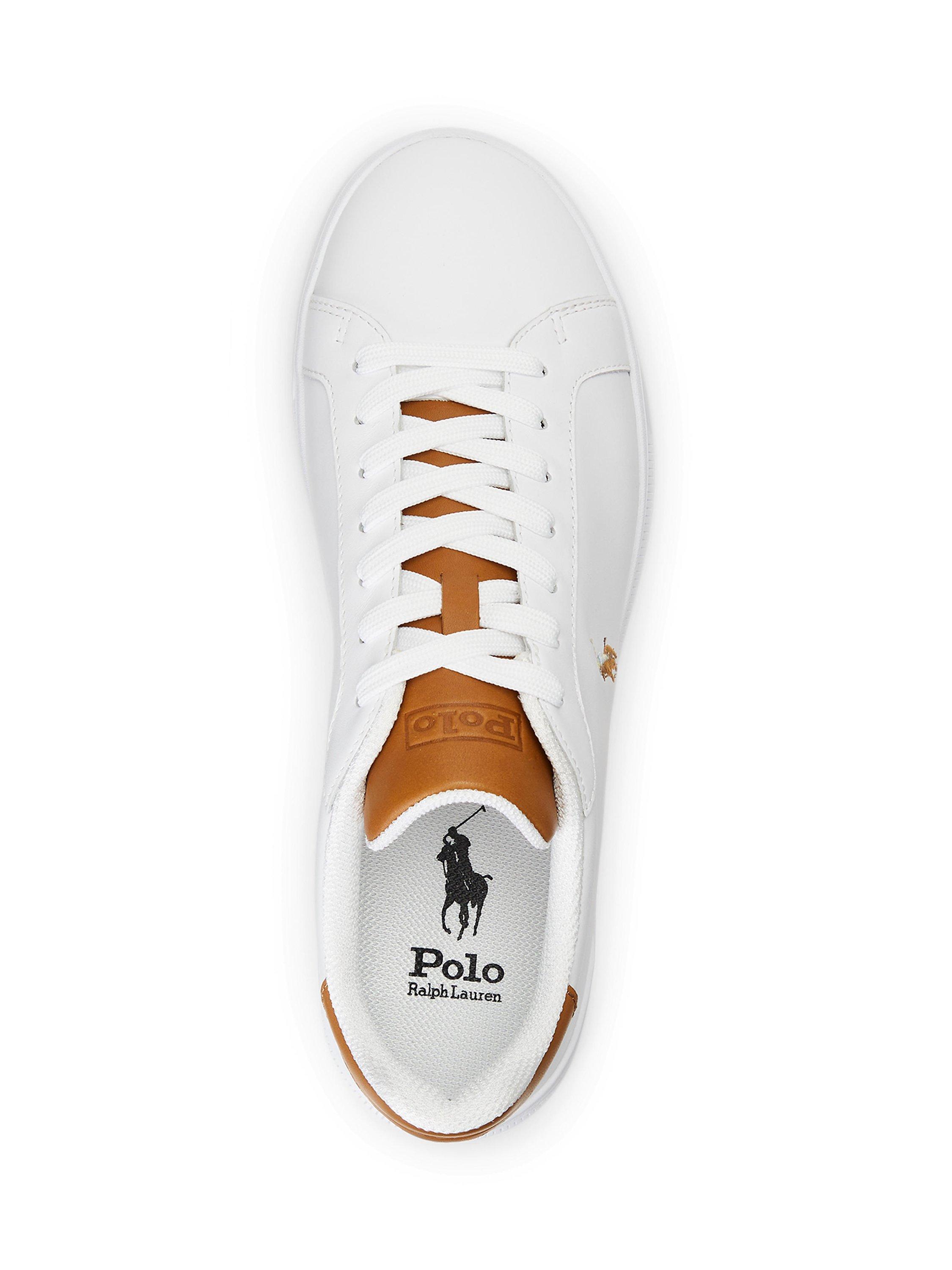Product image 4 of 4, which shows Ralph Lauren Heritage Court II Leather Trainers, White/Tan, 7