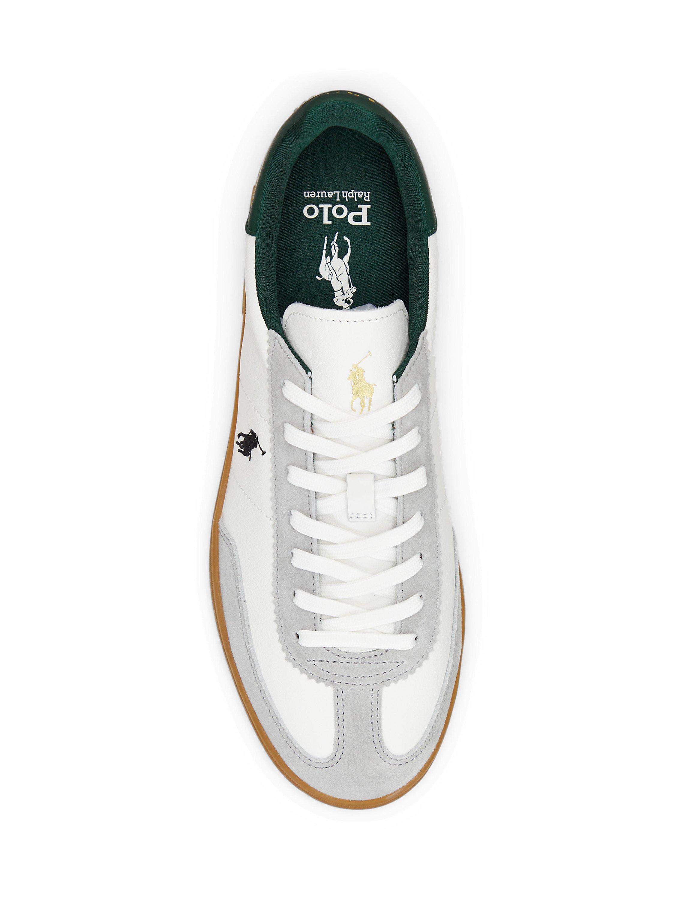 Product image 4 of 4, which shows Ralph Lauren Bedford Leather Trainers, White/Grey/Forest, 7