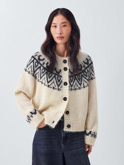 AND/OR Fair Isle Wool Rich Cardigan, Cream/Blue, Cream/Blue