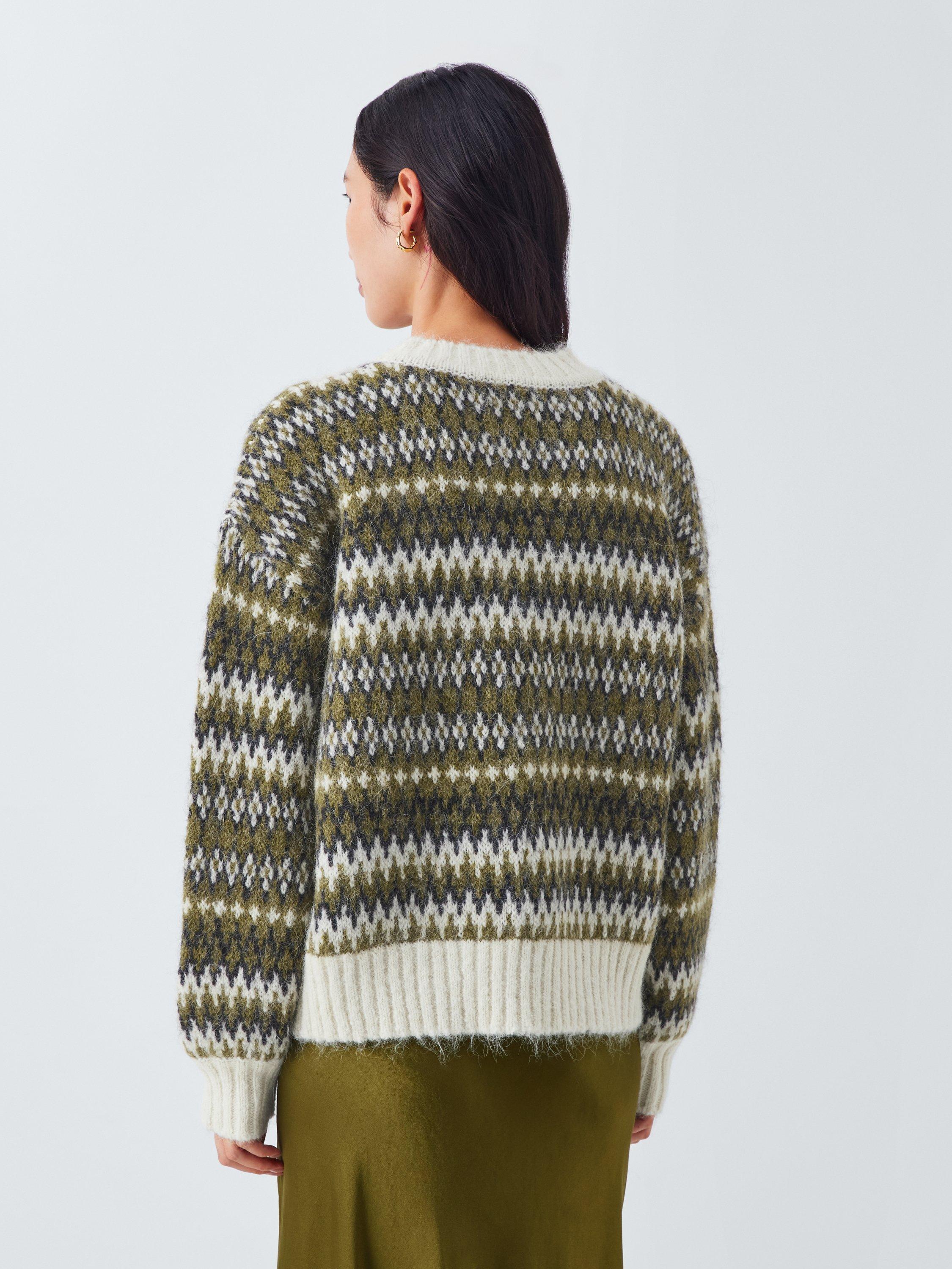 Product image 2 of 6, which shows AND/OR Fair Isle Wool Rich Jumper, Olive, S