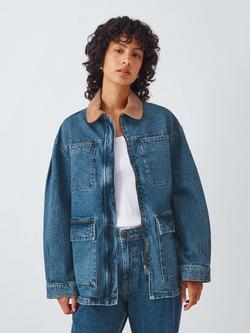 AND/OR Contrast Collar Denim Jacket, Mid Wash Blue, Mid Wash Blue