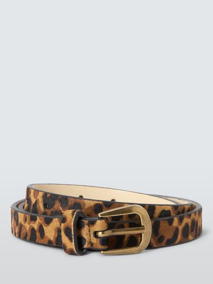 John Lewis Sarah Leopard Print Leather Belt, Brown/Multi