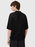 AllSaints Loire Cotton Blend Slim Fit Textured Cardigan, Black