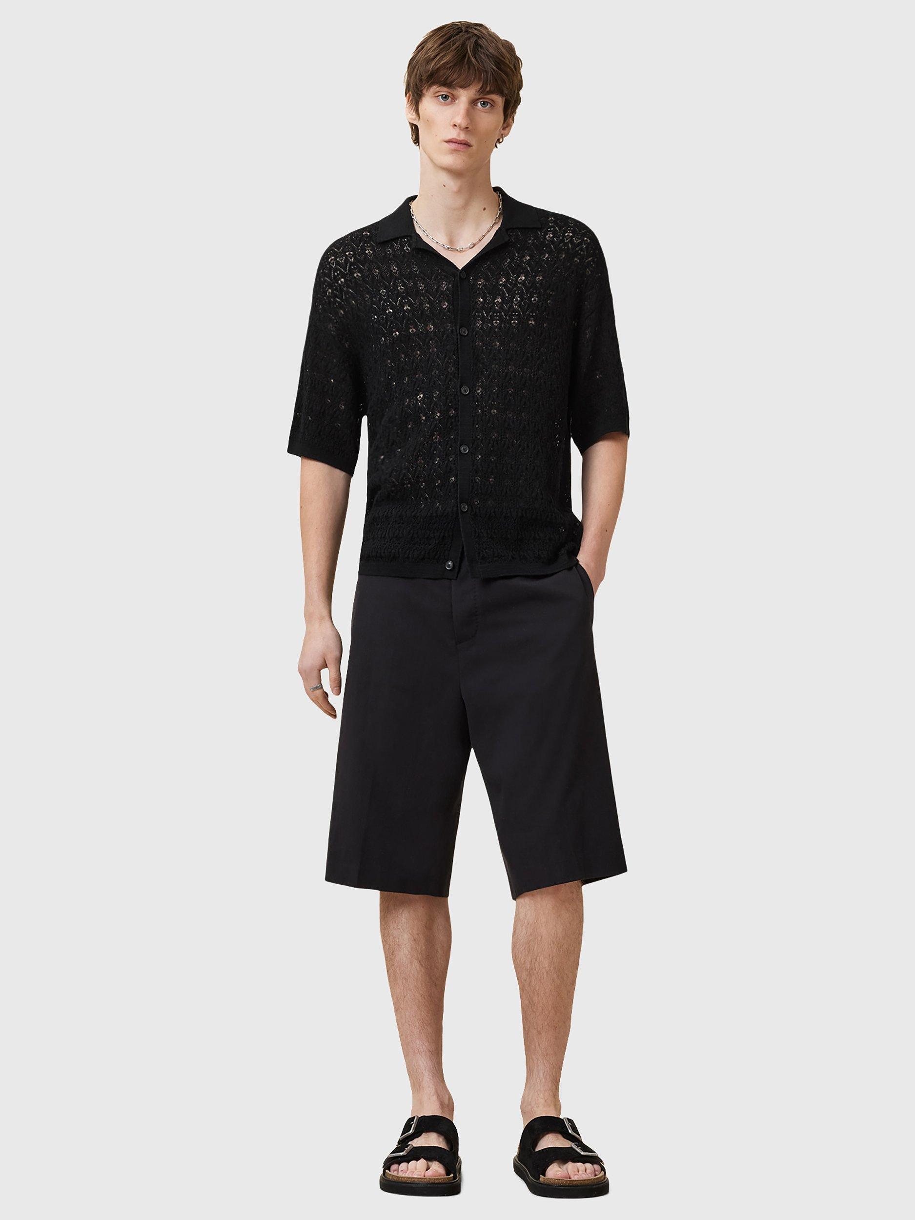 Product image 3 of 7, which shows AllSaints Loire Cotton Blend Slim Fit Textured Cardigan, Black, L