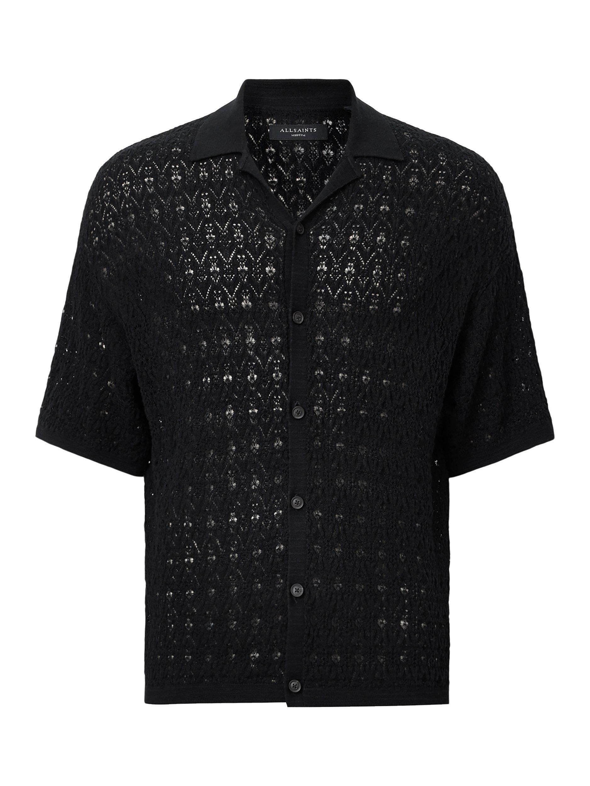 Product image 4 of 7, which shows AllSaints Loire Cotton Blend Slim Fit Textured Cardigan, Black, L