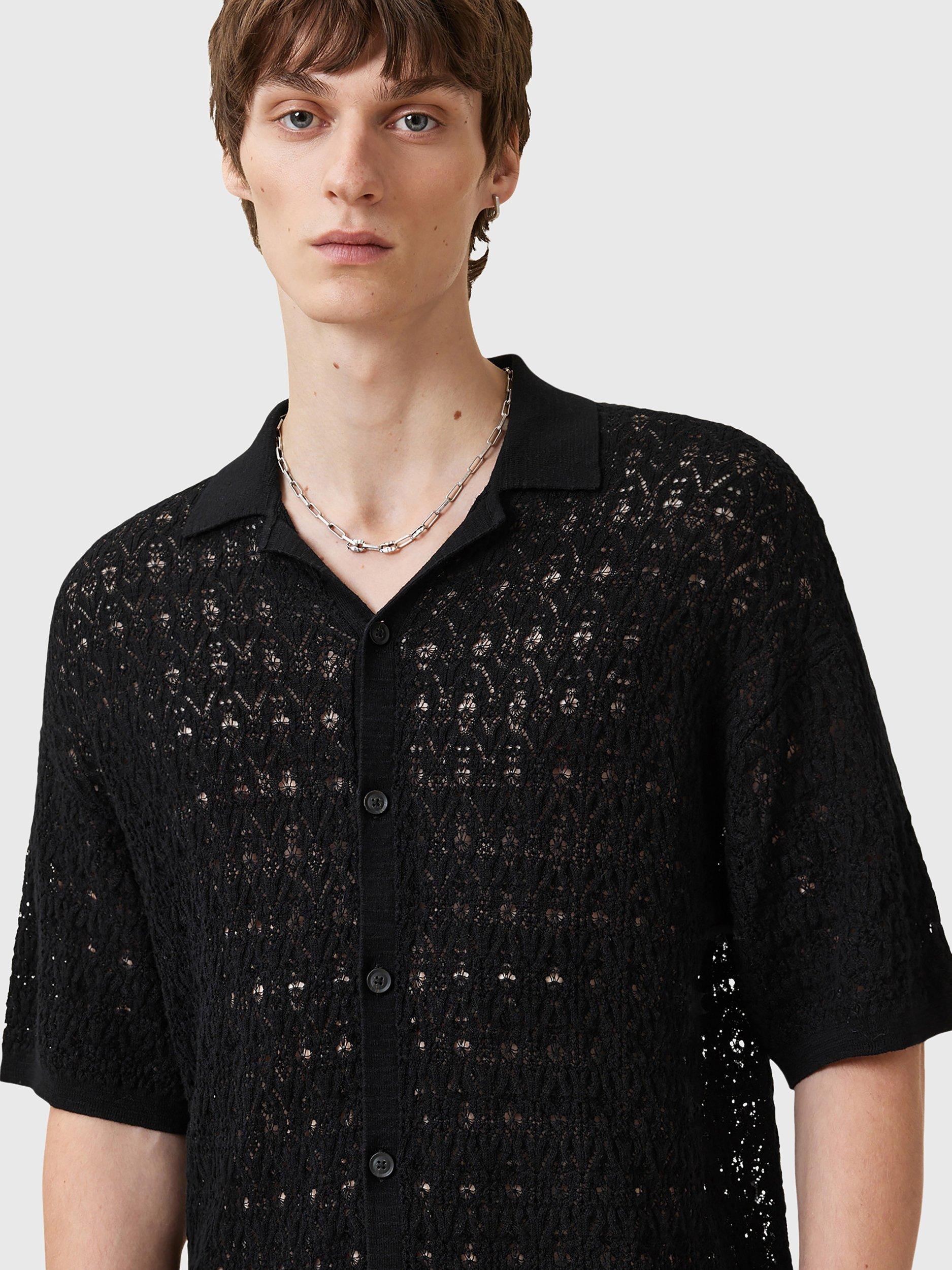 Product image 5 of 7, which shows AllSaints Loire Cotton Blend Slim Fit Textured Cardigan, Black, L