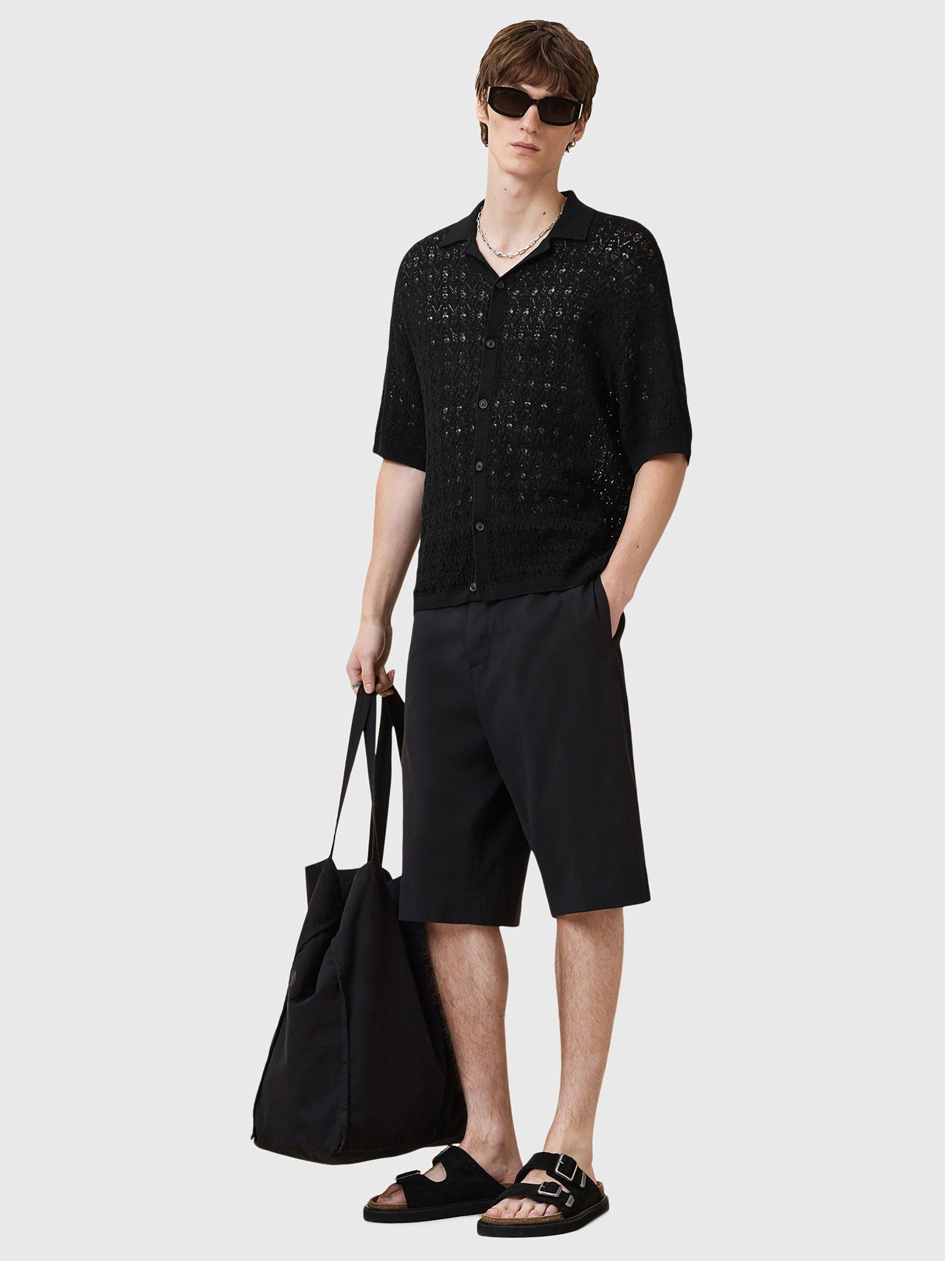 Product image 6 of 7, which shows AllSaints Loire Cotton Blend Slim Fit Textured Cardigan, Black, L