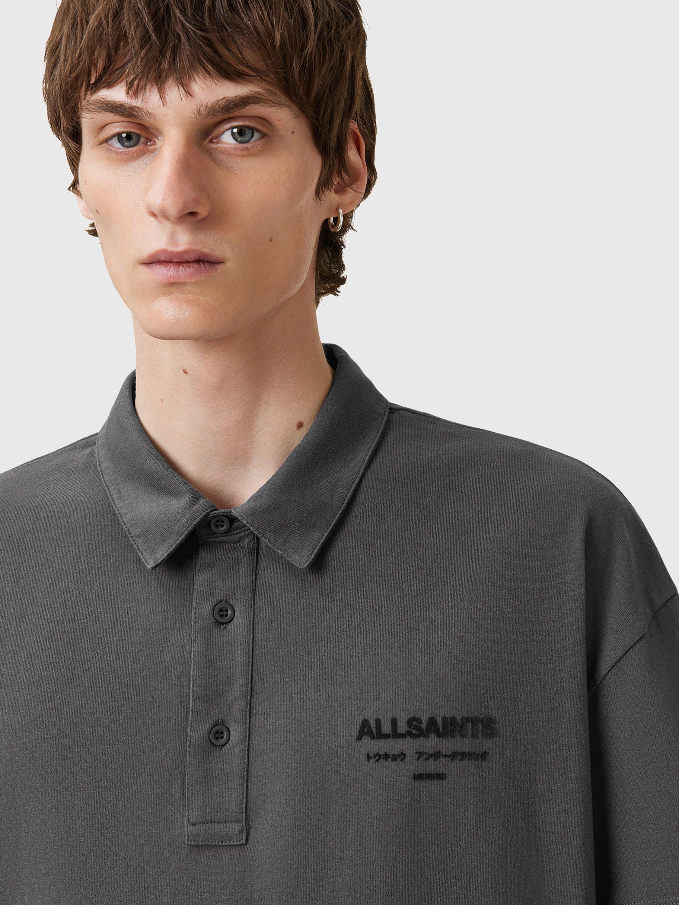 Product image 4 of 6, which shows AllSaints Xander Polo Shirt, Charcoal, L