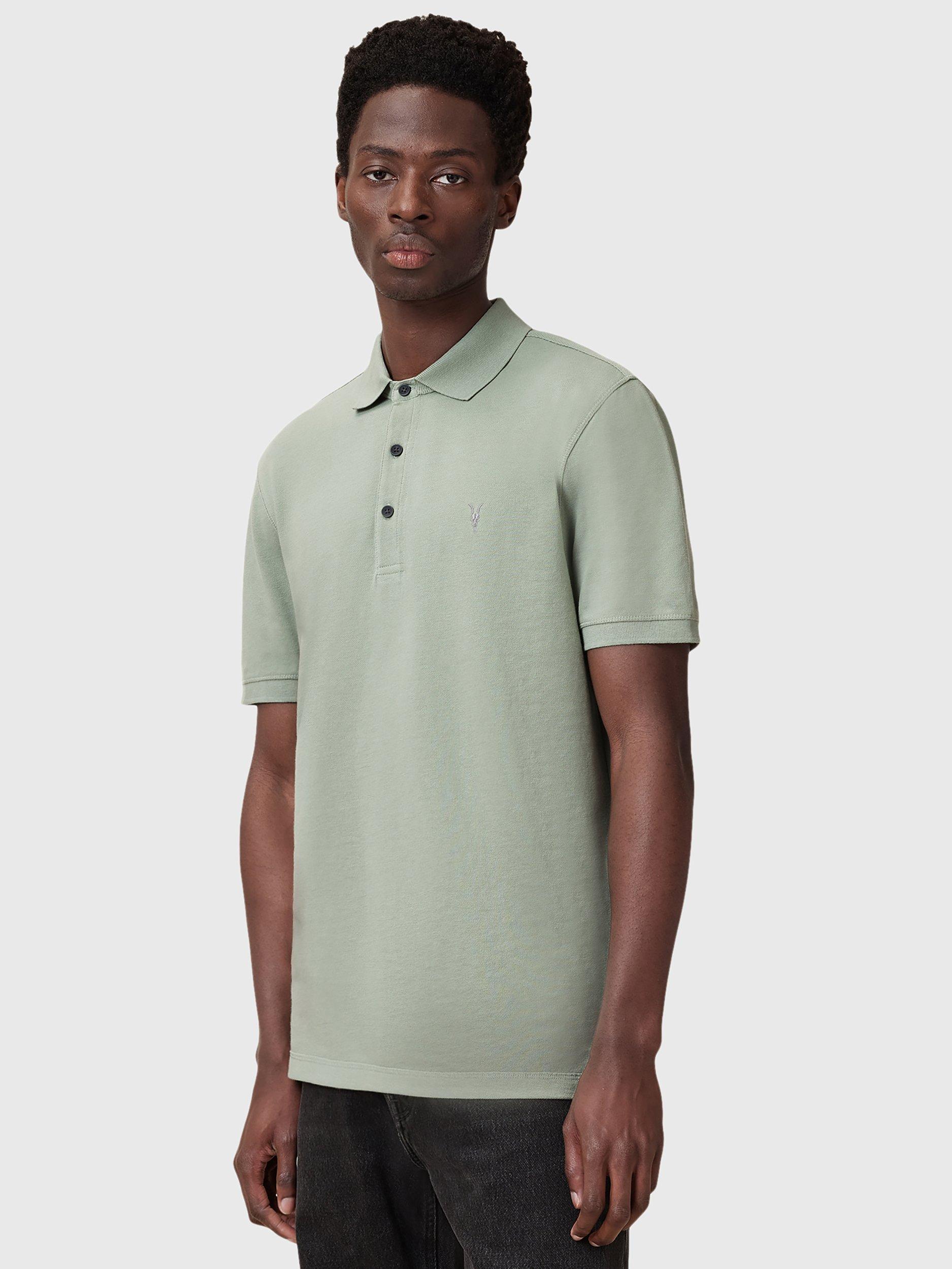 Product image 1 of 5, which shows AllSaints Reform Slim Fit Cotton Polo Shirt, Mineral Green, XS