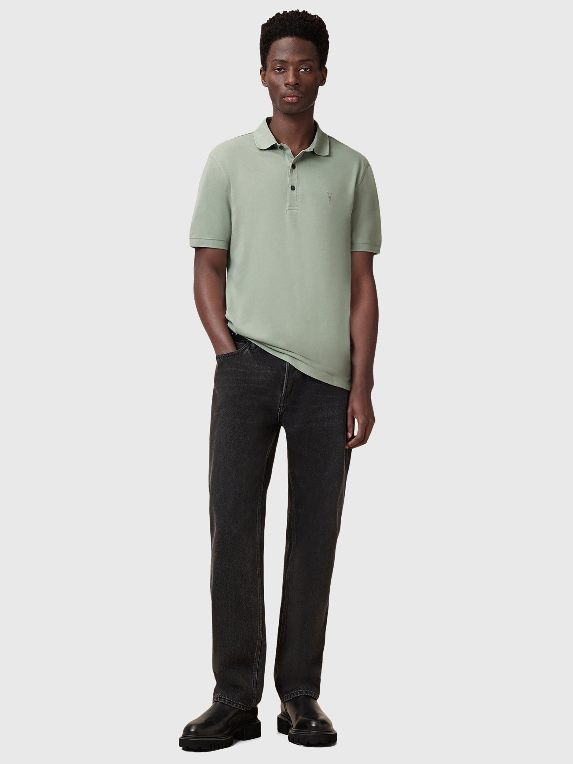 Product image 3 of 5, which shows AllSaints Reform Slim Fit Cotton Polo Shirt, Mineral Green, XS