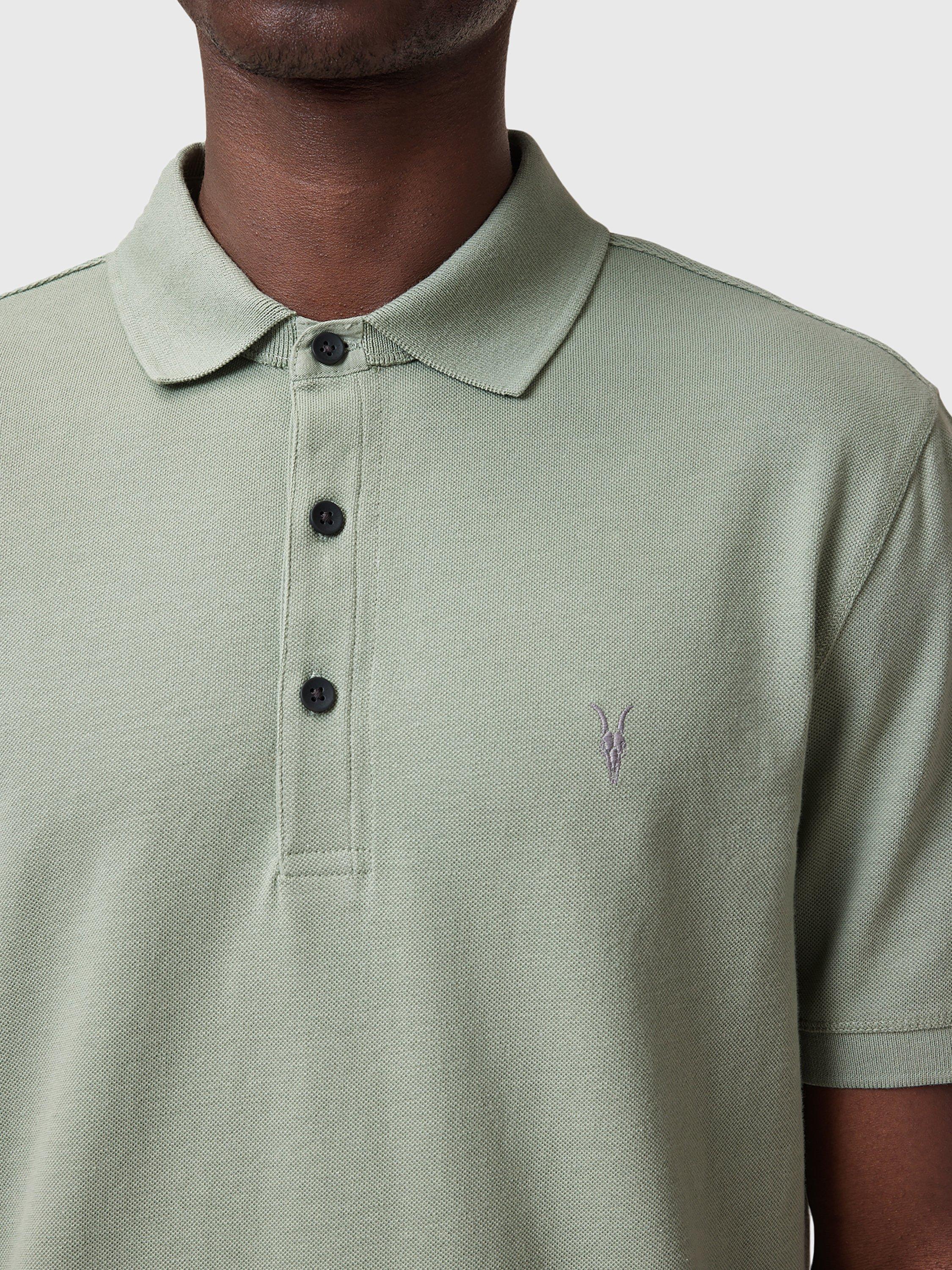 Product image 5 of 5, which shows AllSaints Reform Slim Fit Cotton Polo Shirt, Mineral Green, XS