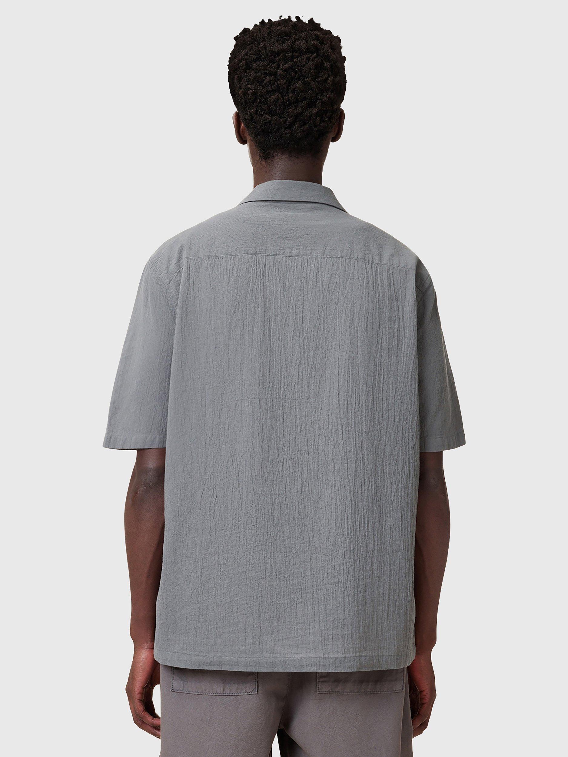 Product image 2 of 6, which shows AllSaints Haven Slim Fit Short Sleeve Revere Collar Cotton Shirt, Pillar Grey, L