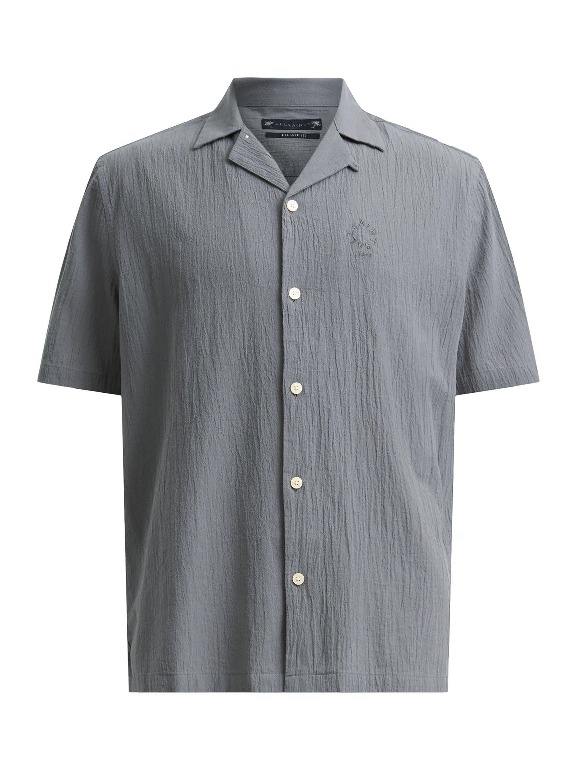 Product image 4 of 6, which shows AllSaints Haven Slim Fit Short Sleeve Revere Collar Cotton Shirt, Pillar Grey, L