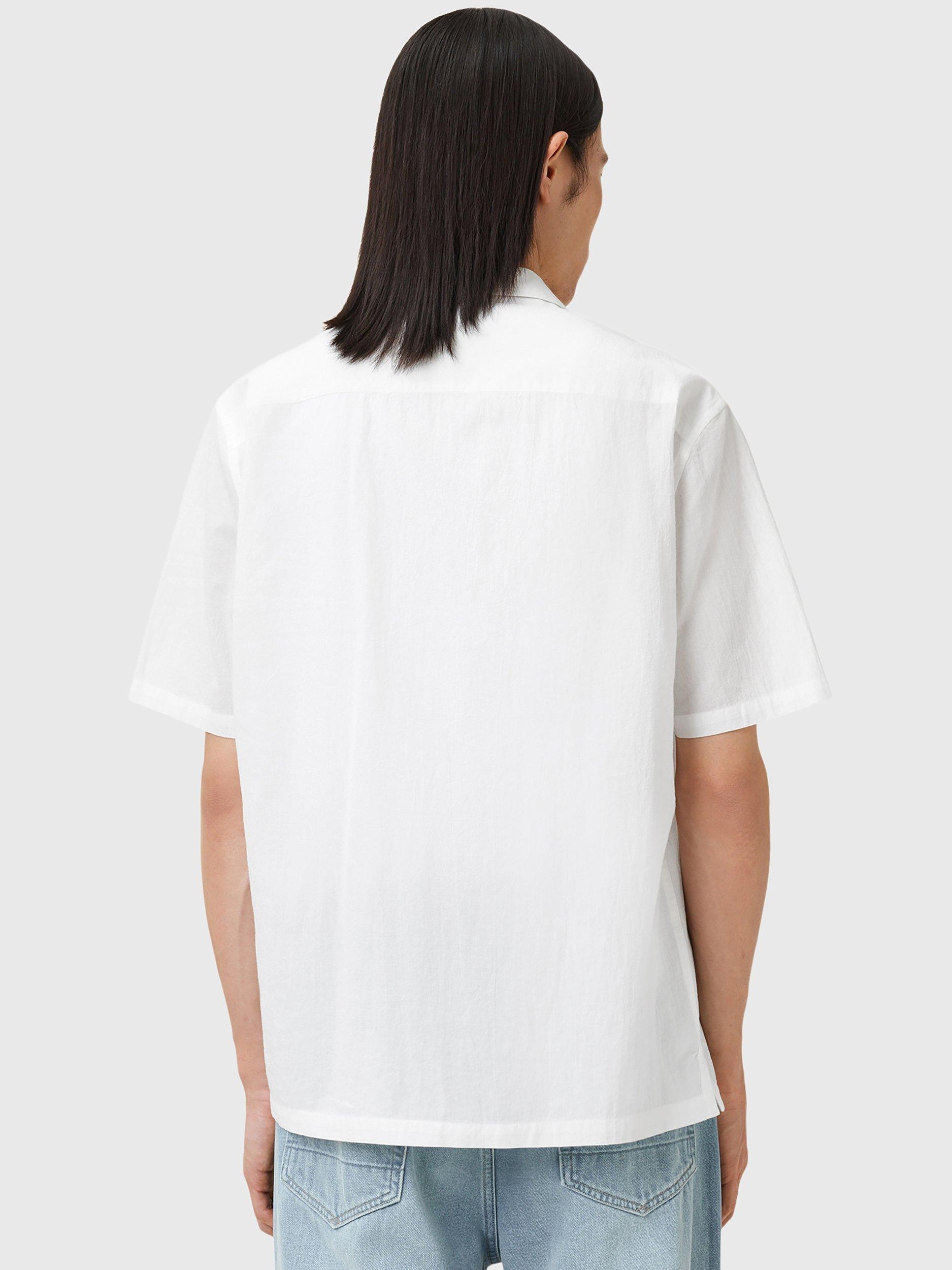 Product image 2 of 9, which shows AllSaints Haven Organic Cotton Slim Fit Cuban Collar Shirt, White, L