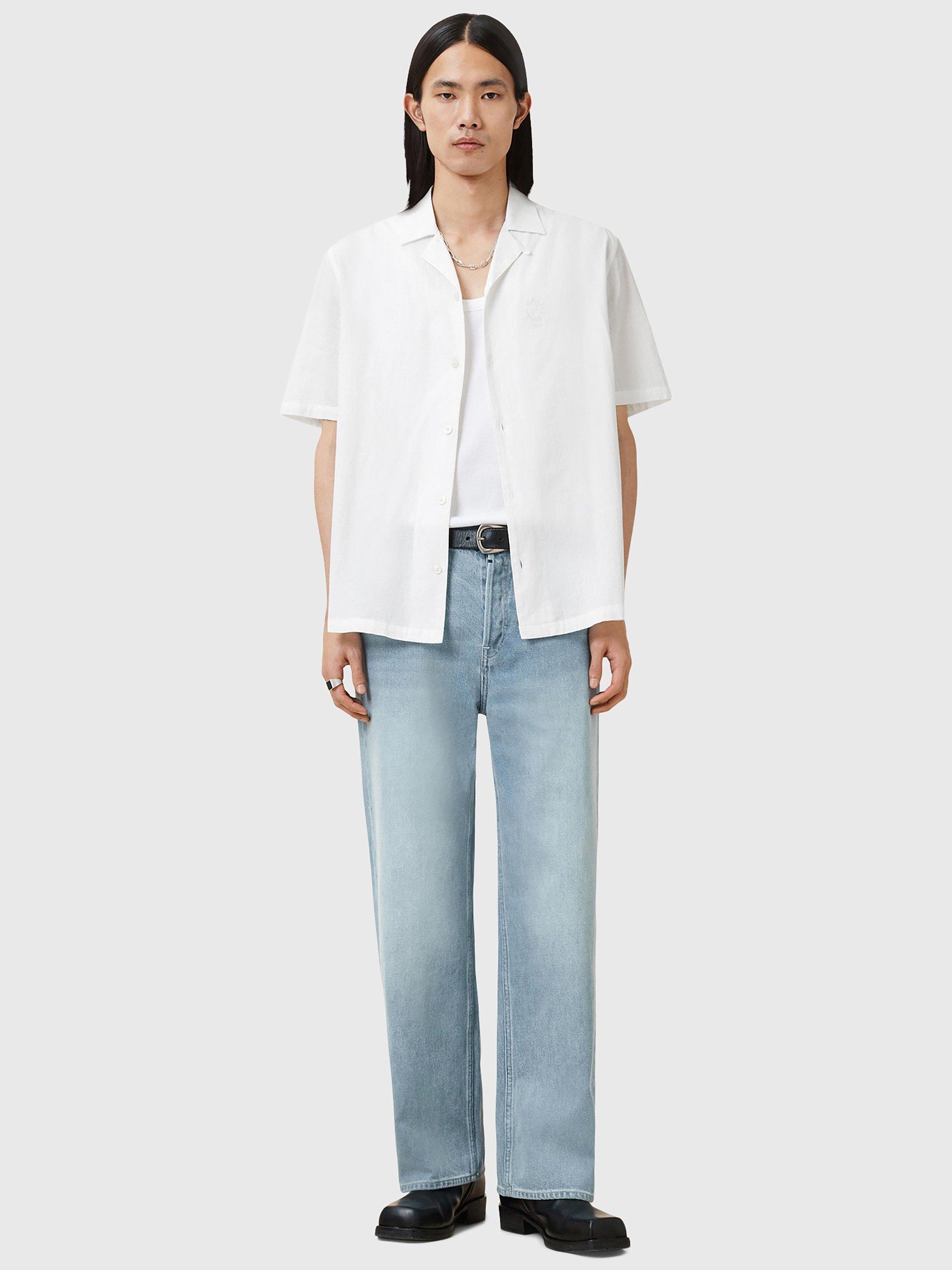 Product image 3 of 9, which shows AllSaints Haven Organic Cotton Slim Fit Cuban Collar Shirt, White, L