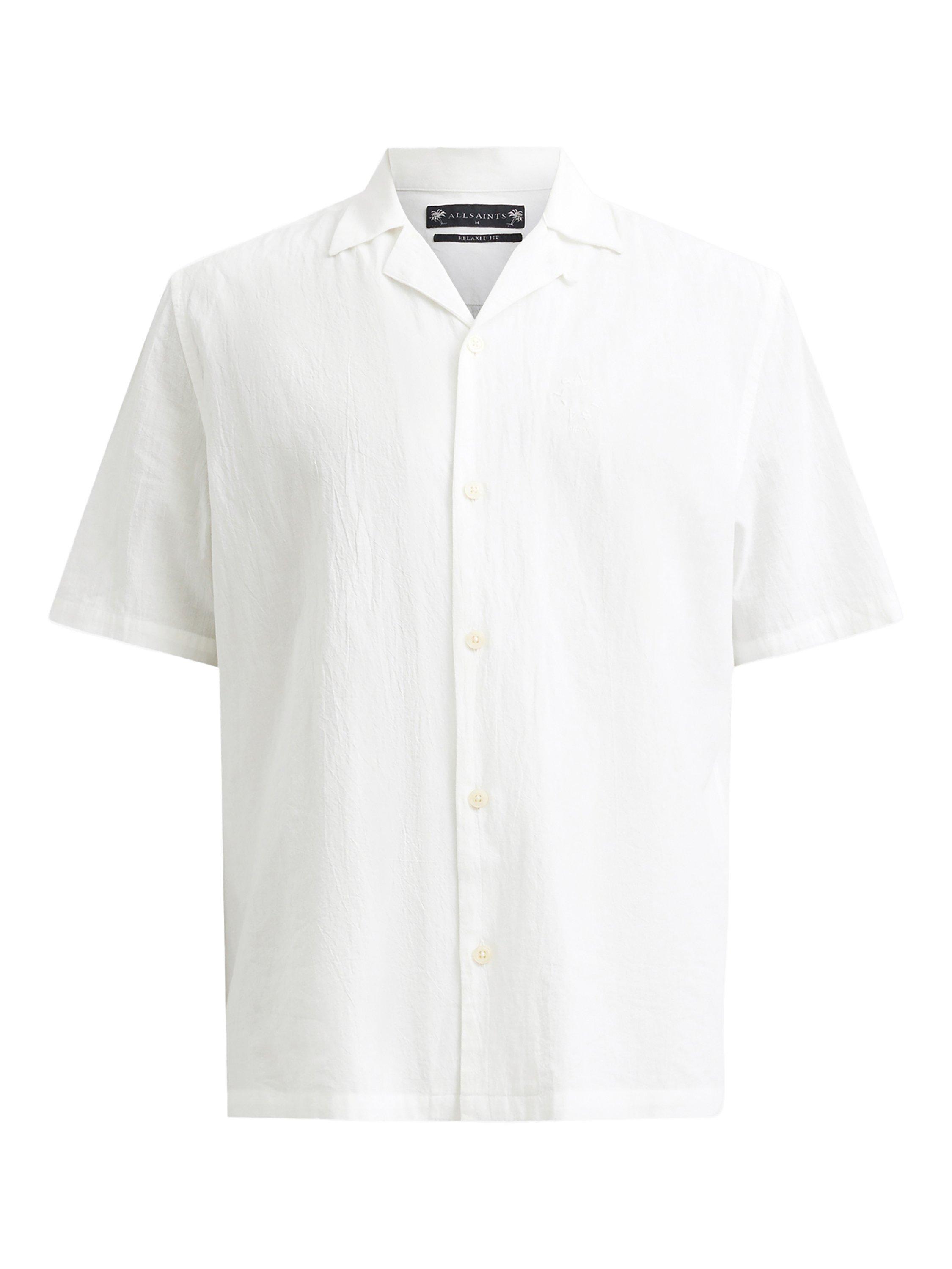Product image 4 of 9, which shows AllSaints Haven Organic Cotton Slim Fit Cuban Collar Shirt, White, L