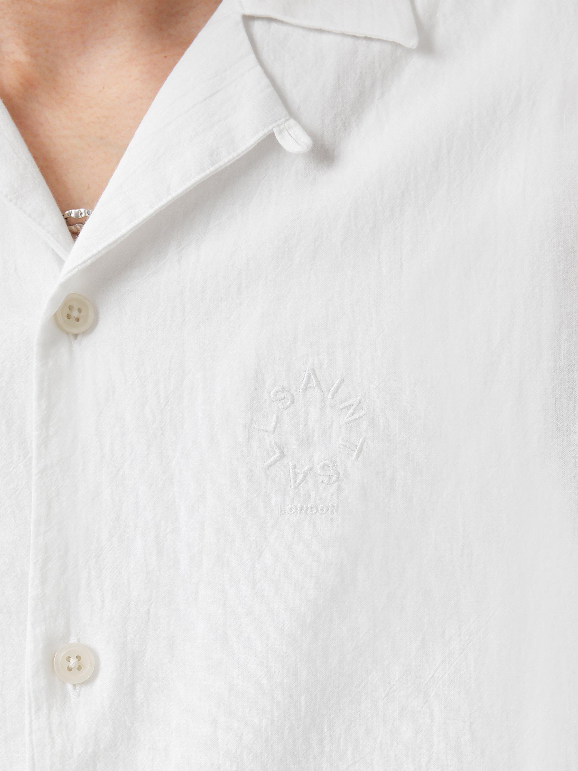 Product image 7 of 9, which shows AllSaints Haven Organic Cotton Slim Fit Cuban Collar Shirt, White, L