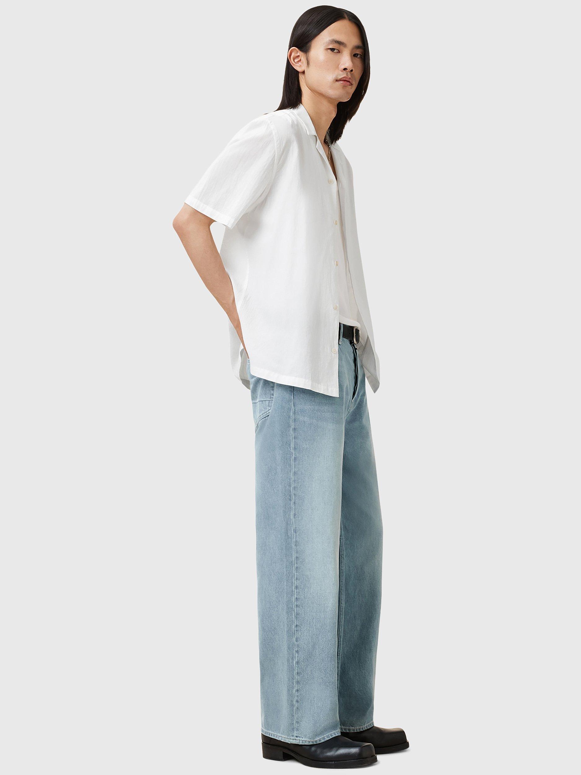 Product image 8 of 9, which shows AllSaints Haven Organic Cotton Slim Fit Cuban Collar Shirt, White, L