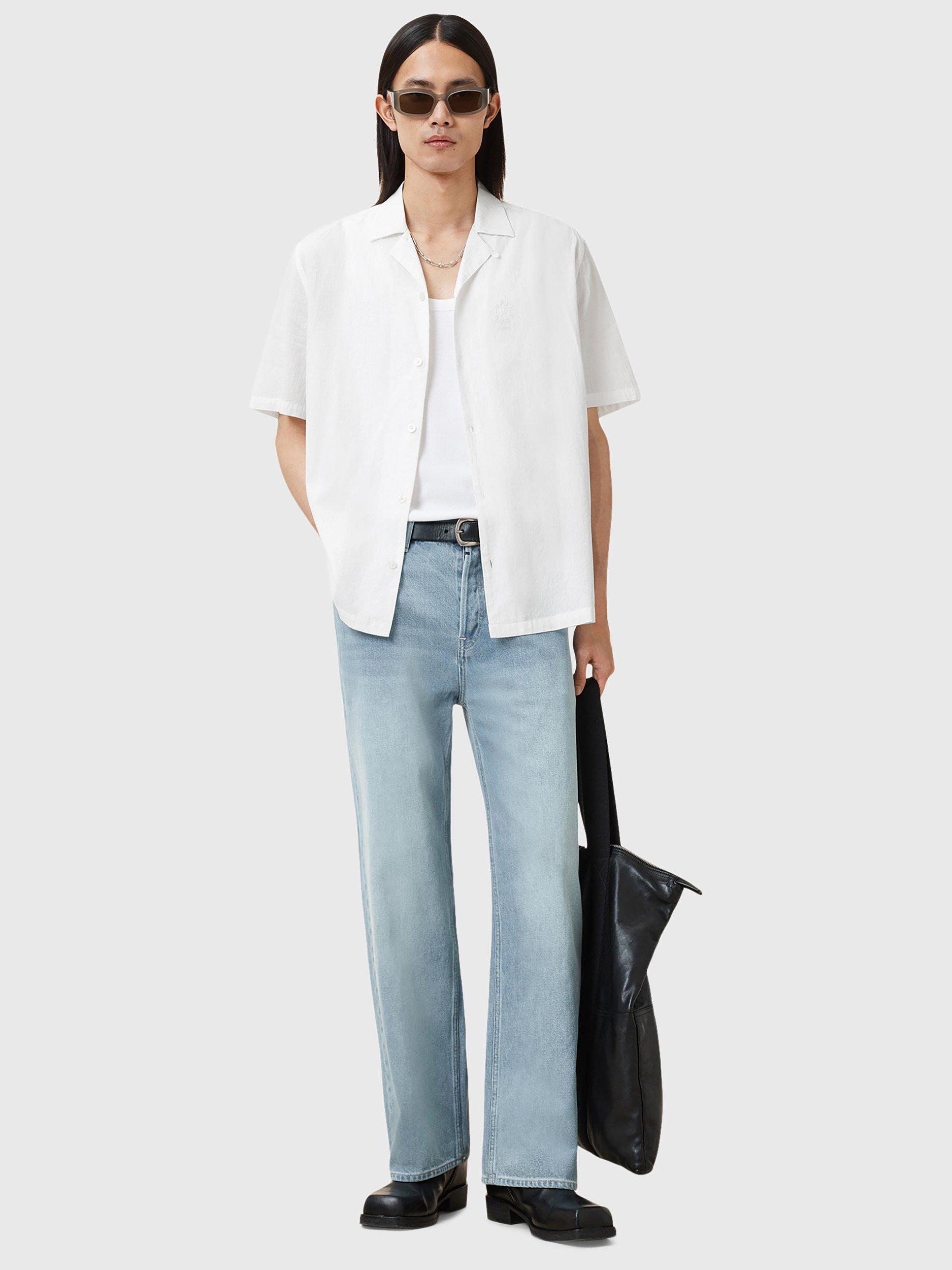 Product image 9 of 9, which shows AllSaints Haven Organic Cotton Slim Fit Cuban Collar Shirt, White, L