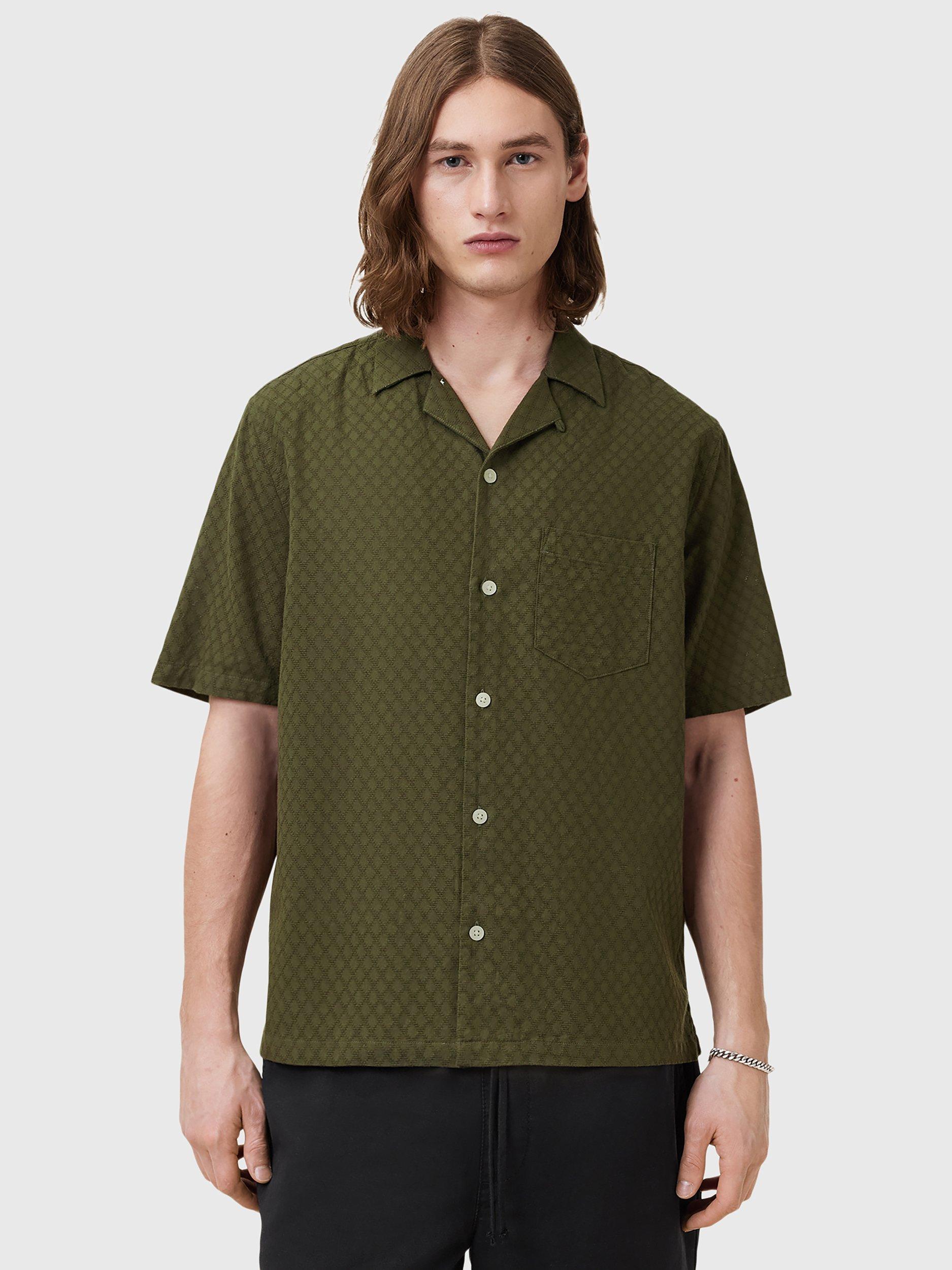 Product image 1 of 6, which shows AllSaints Kylo Cotton Shirt, Kelp Green, L