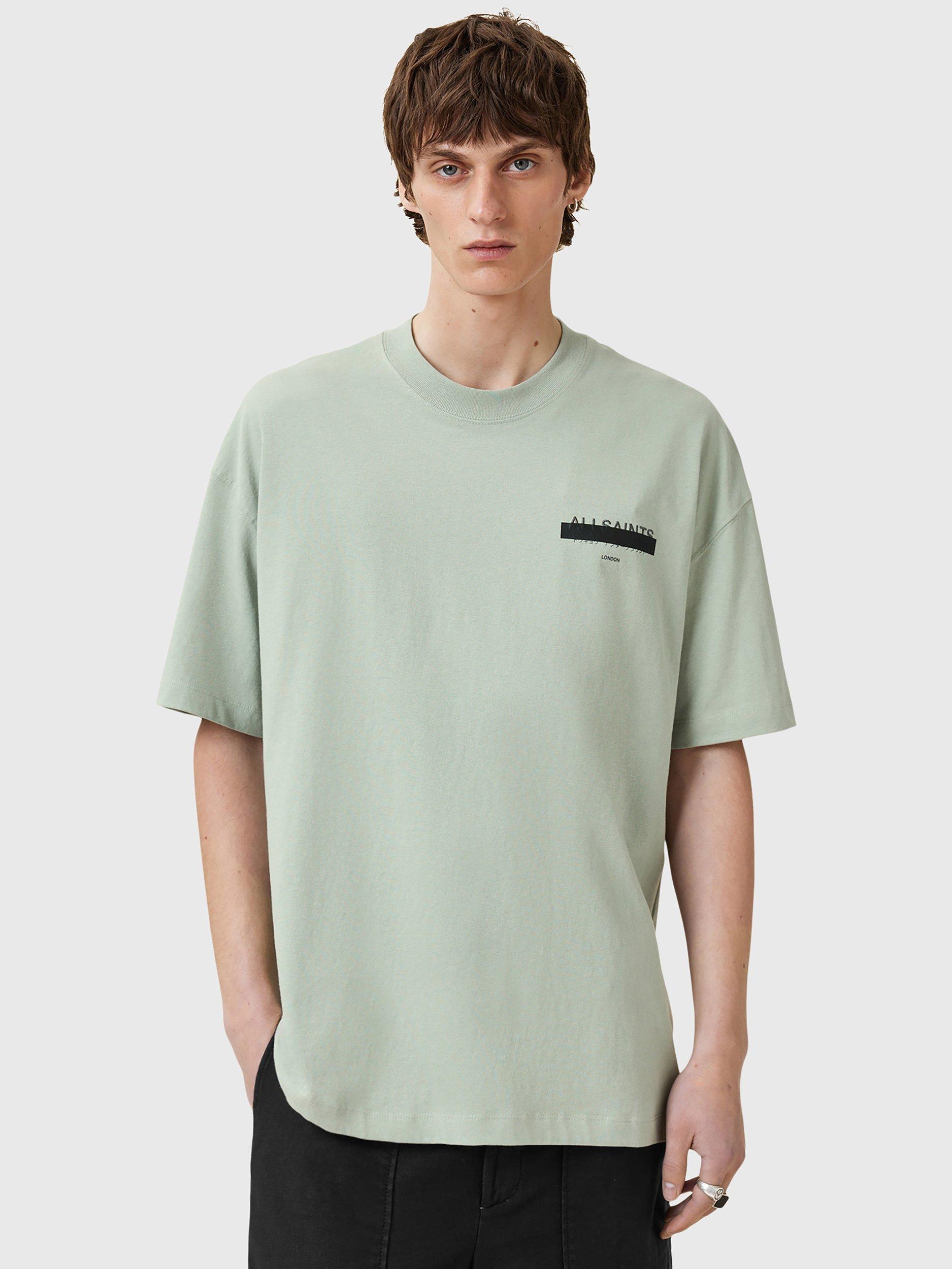 Product image 1 of 11, which shows AllSaints Redact Cotton Loose Fit Short Sleeve Logo T-Shirt, Mineral Green, L