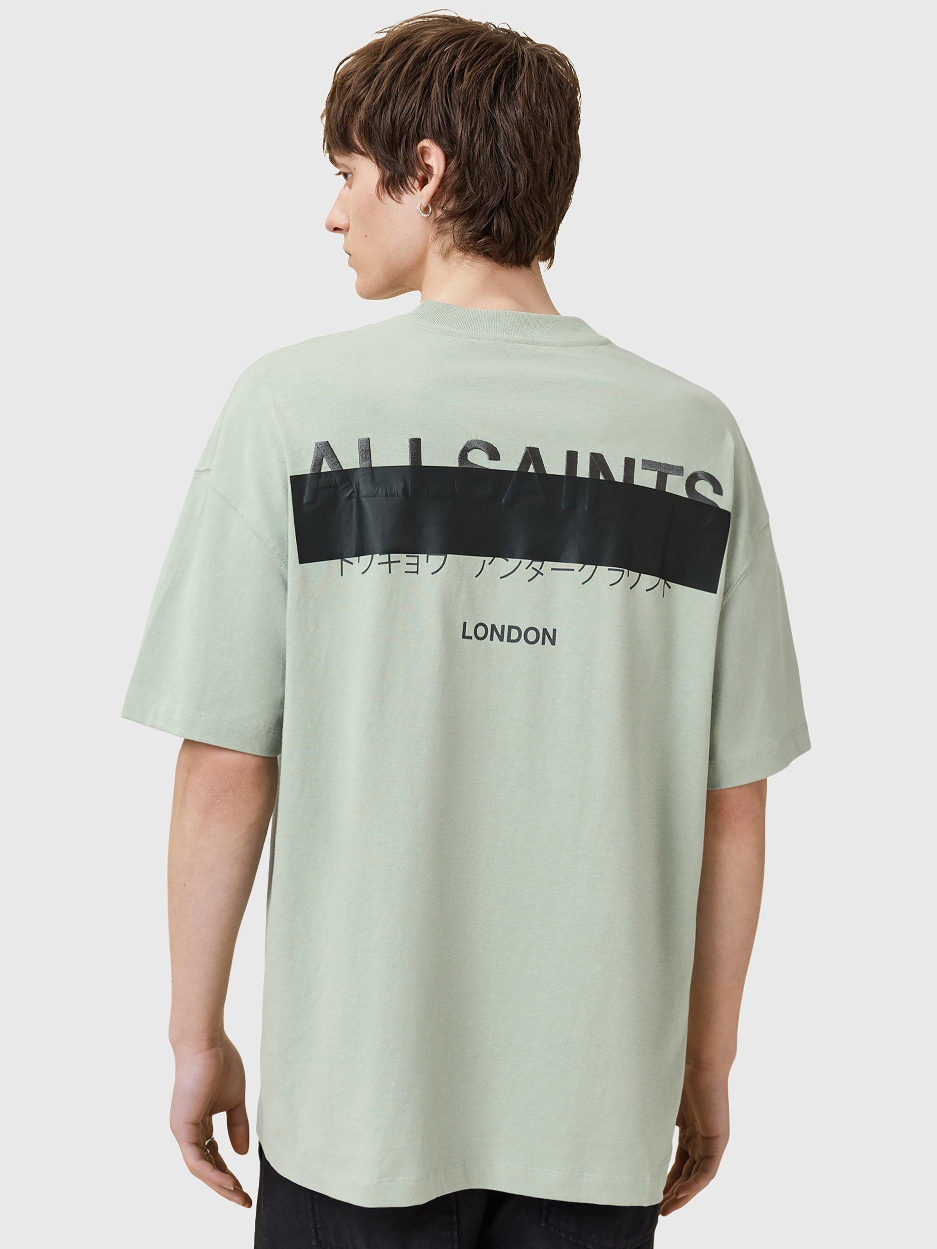 Product image 2 of 11, which shows AllSaints Redact Cotton Loose Fit Short Sleeve Logo T-Shirt, Mineral Green, L