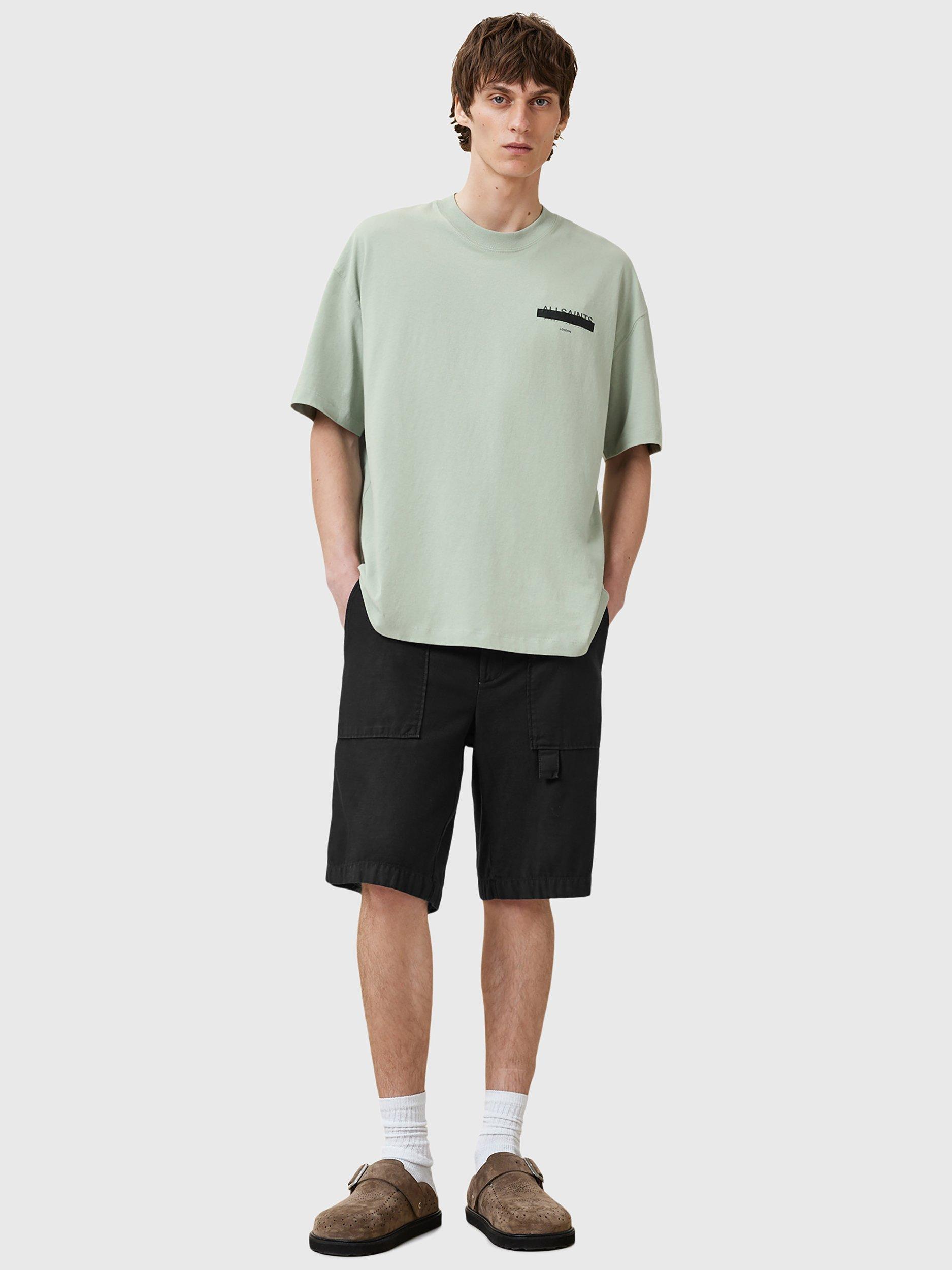 Product image 3 of 11, which shows AllSaints Redact Cotton Loose Fit Short Sleeve Logo T-Shirt, Mineral Green, L