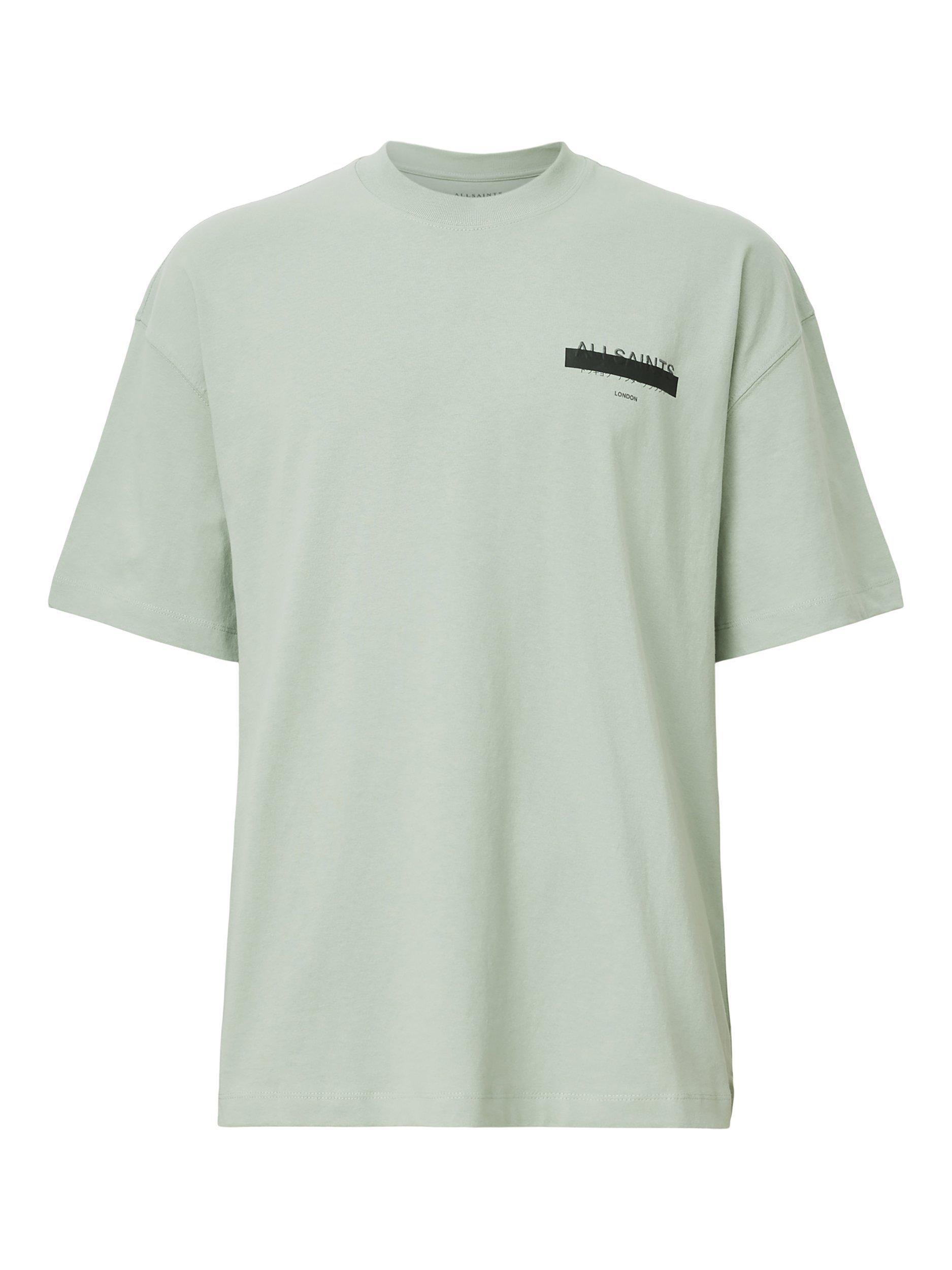 Product image 4 of 11, which shows AllSaints Redact Cotton Loose Fit Short Sleeve Logo T-Shirt, Mineral Green, L