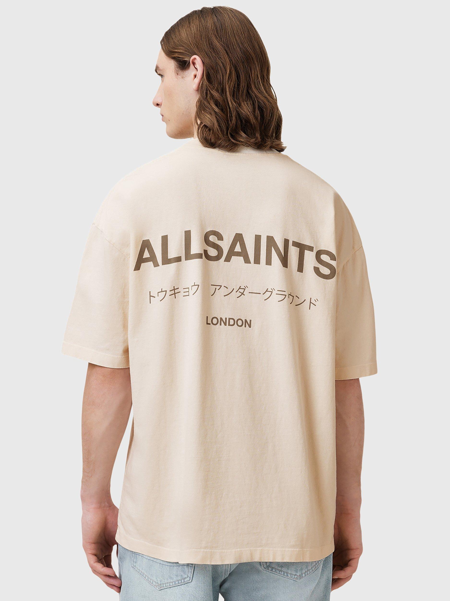 Product image 2 of 7, which shows AllSaints Underground Short Sleeve Crew Neck T-Shirt, Beige, M