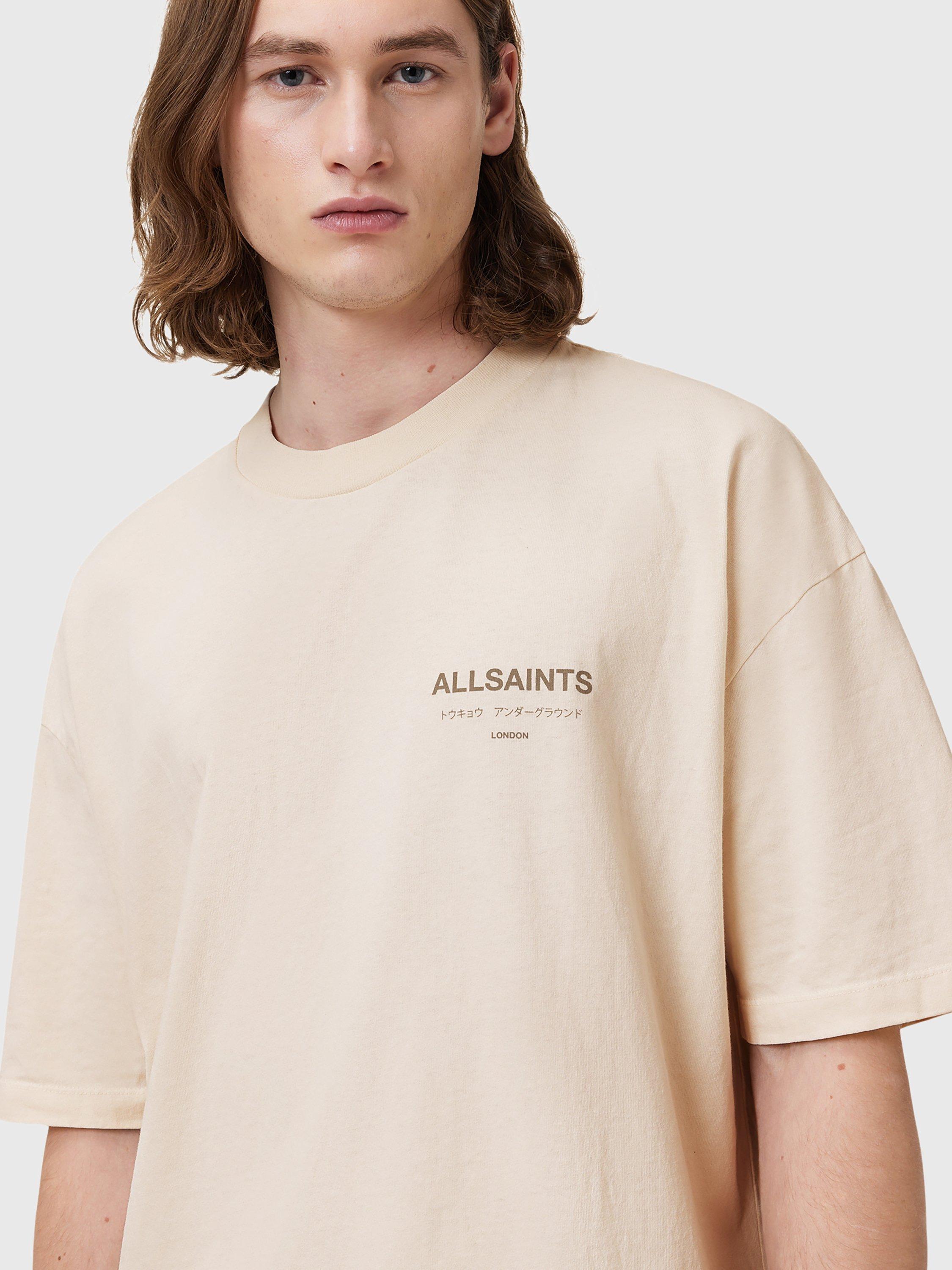Product image 5 of 7, which shows AllSaints Underground Short Sleeve Crew Neck T-Shirt, Beige, M