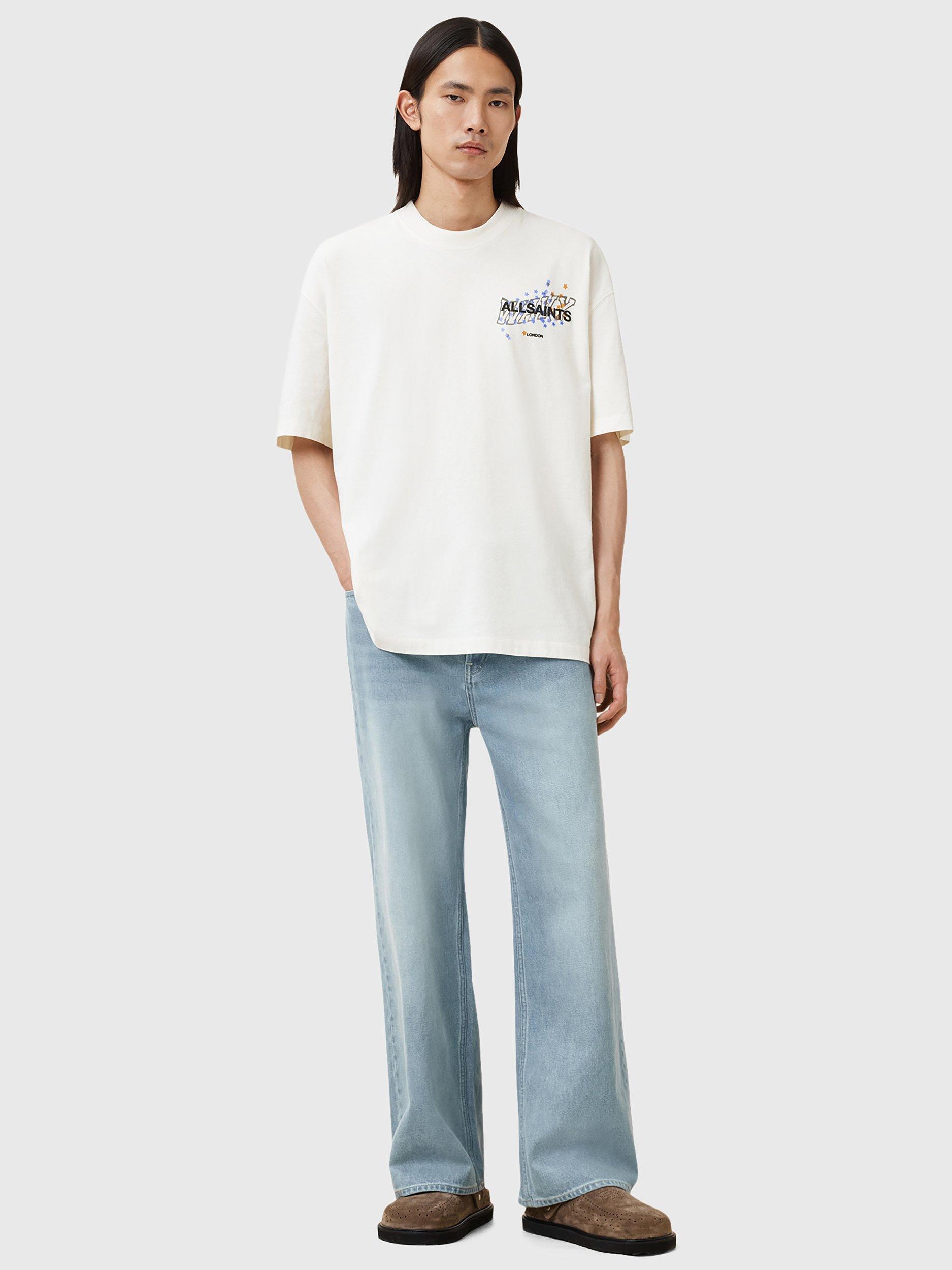 Product image 2 of 6, which shows AllSaints Organic Cotton Loose Fit Short Sleeve Wavy Print T-Shirt, Chalk White, S