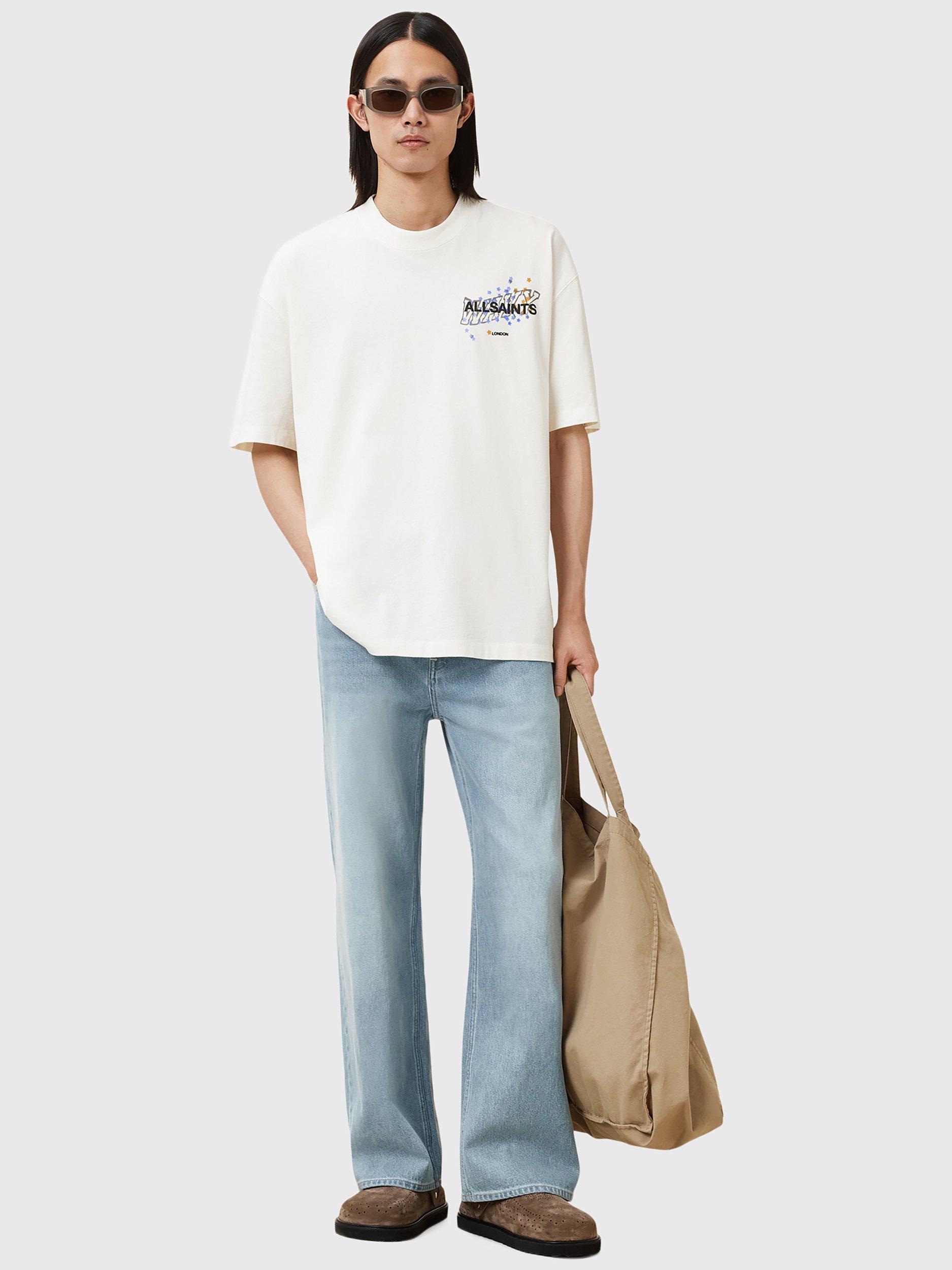Product image 3 of 6, which shows AllSaints Organic Cotton Loose Fit Short Sleeve Wavy Print T-Shirt, Chalk White, S