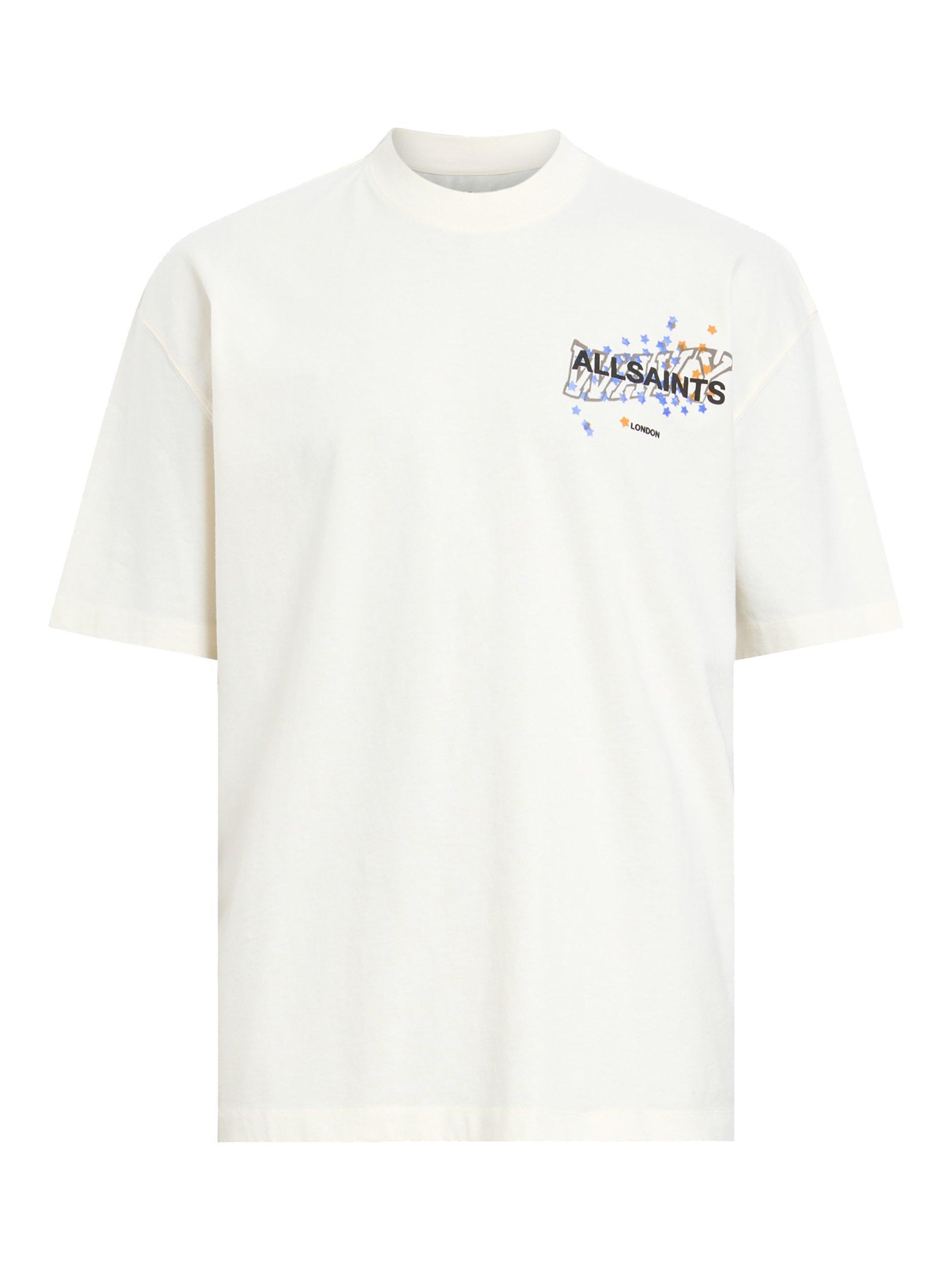 Product image 4 of 6, which shows AllSaints Organic Cotton Loose Fit Short Sleeve Wavy Print T-Shirt, Chalk White, S