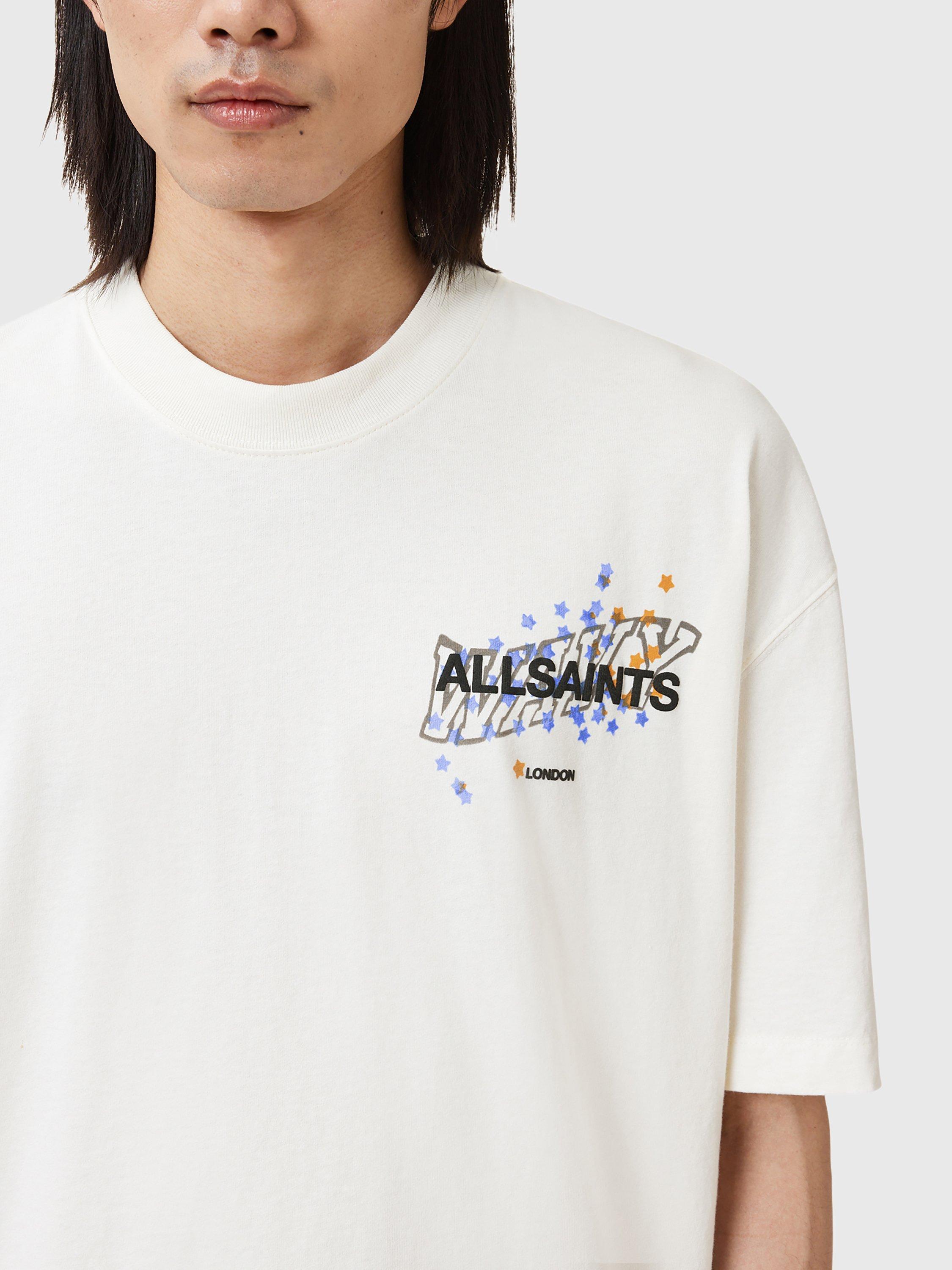 Product image 5 of 6, which shows AllSaints Organic Cotton Loose Fit Short Sleeve Wavy Print T-Shirt, Chalk White, S