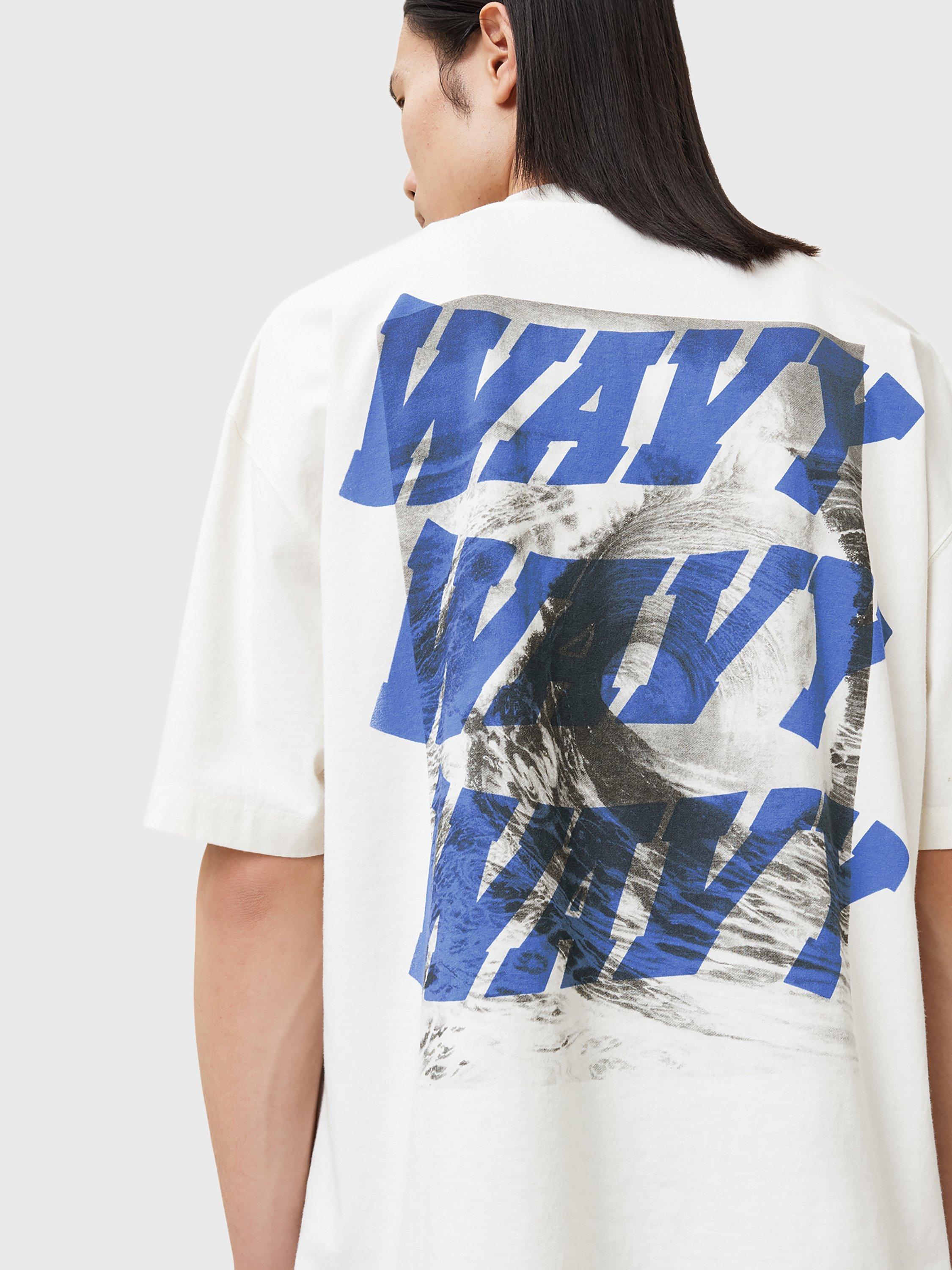 Product image 6 of 6, which shows AllSaints Organic Cotton Loose Fit Short Sleeve Wavy Print T-Shirt, Chalk White, S