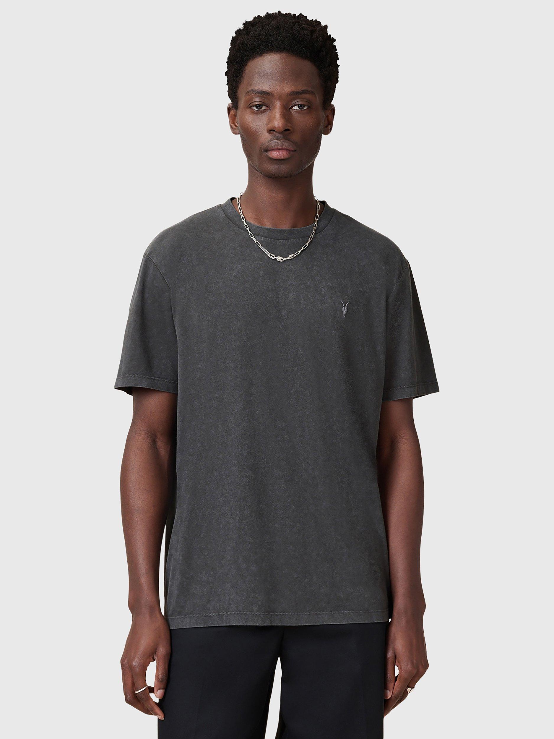Product image 1 of 6, which shows AllSaints Saka Ramskull Cotton T-Shirt, Washed Black, L