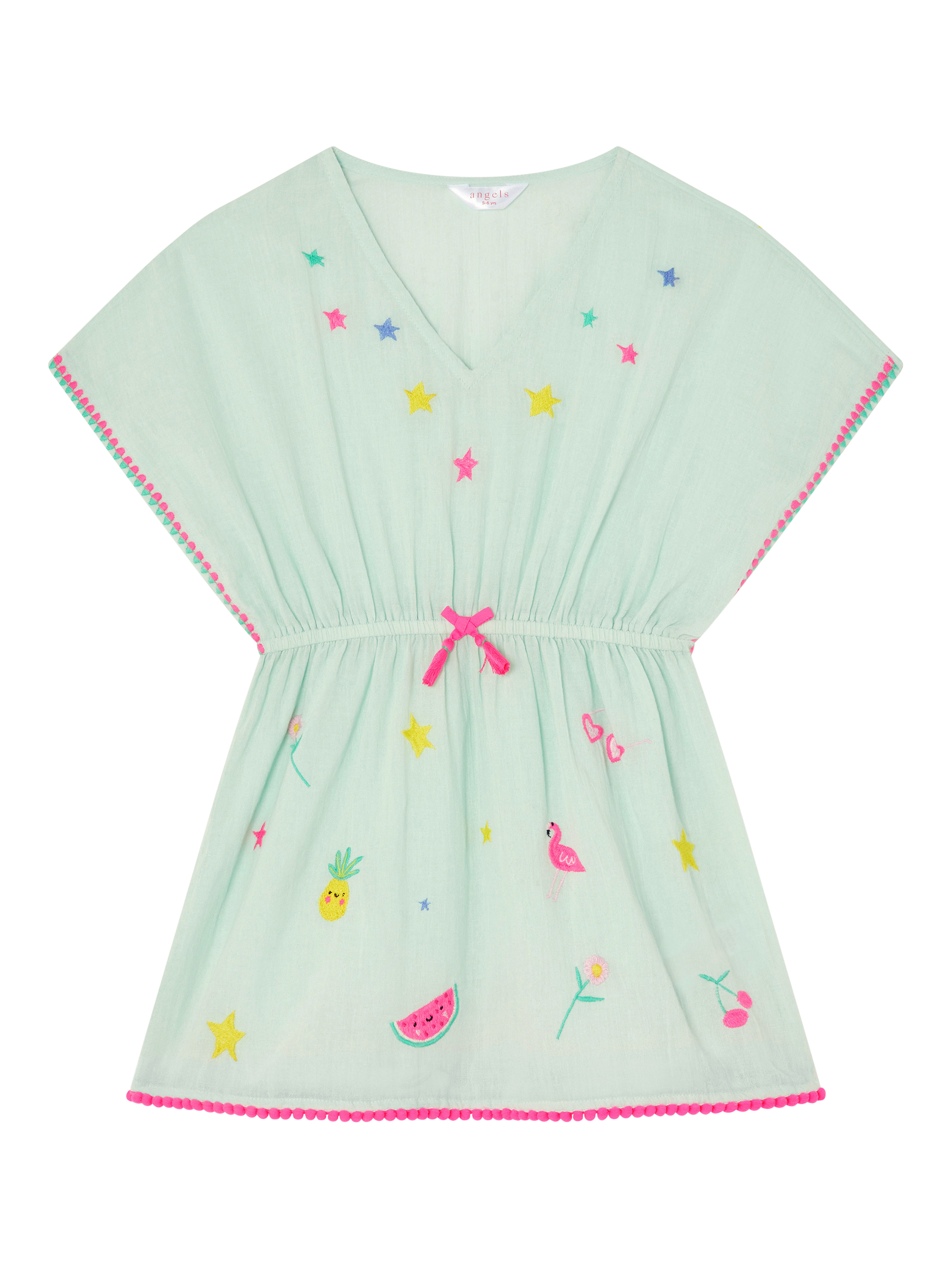 Product image 2 of 4, which shows Angels by Accessorize Kids' Sunbeam Embroidered Kaftan, Green, 18-24 months