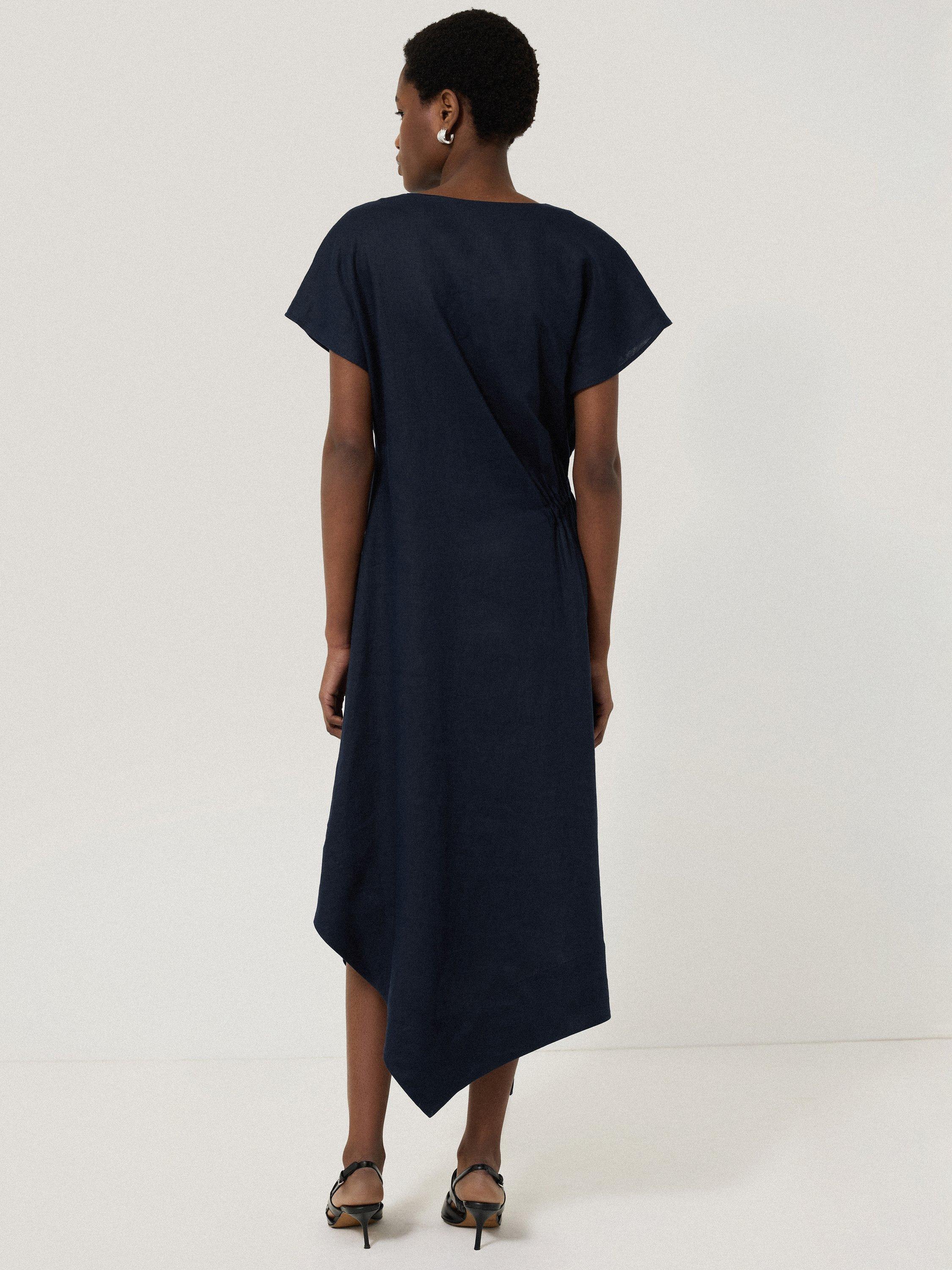 Product image 2 of 6, which shows Jigsaw Hanky Hem Pure Linen Dress, Navy, 6