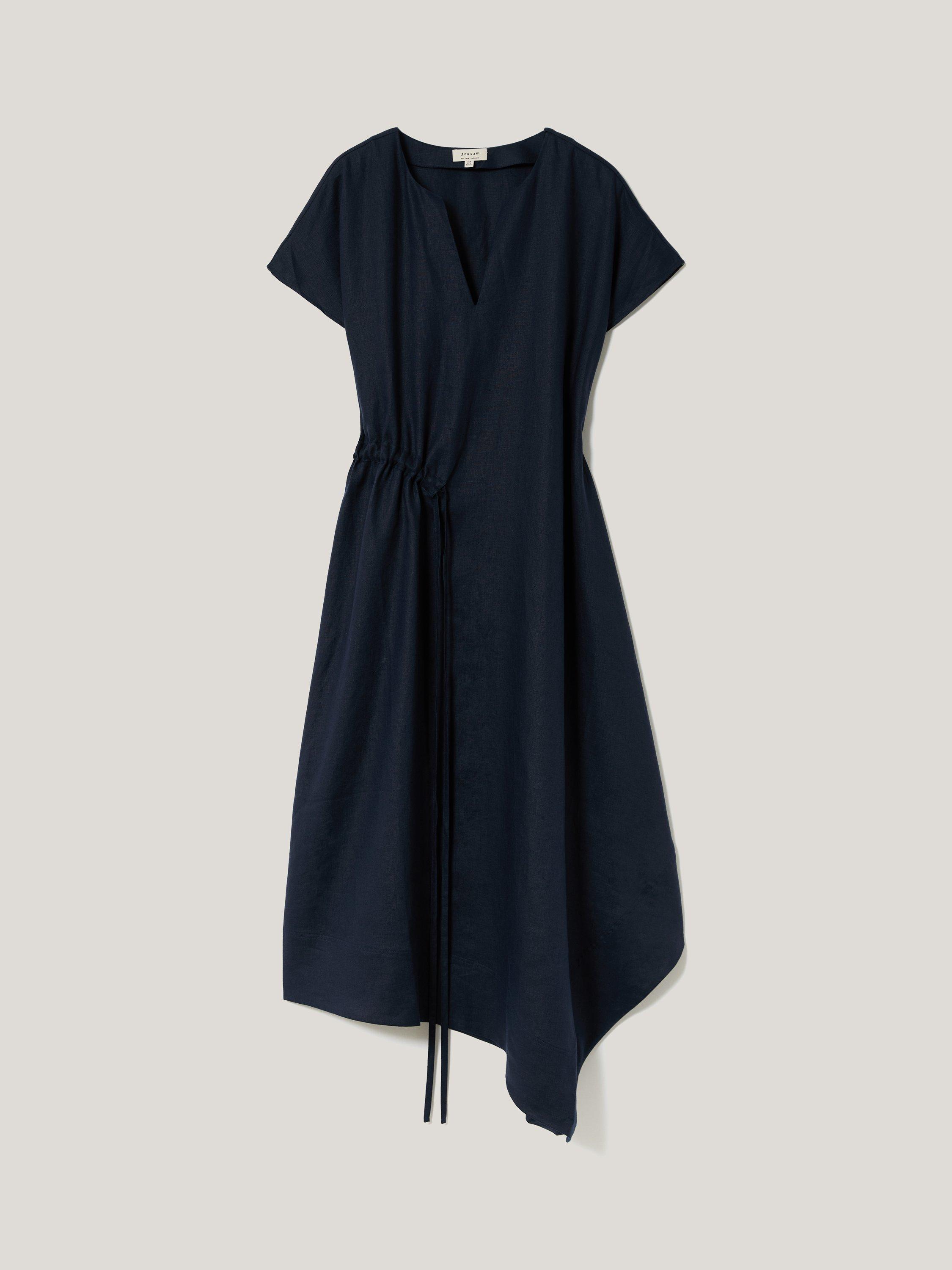 Product image 5 of 6, which shows Jigsaw Hanky Hem Pure Linen Dress, Navy, 6