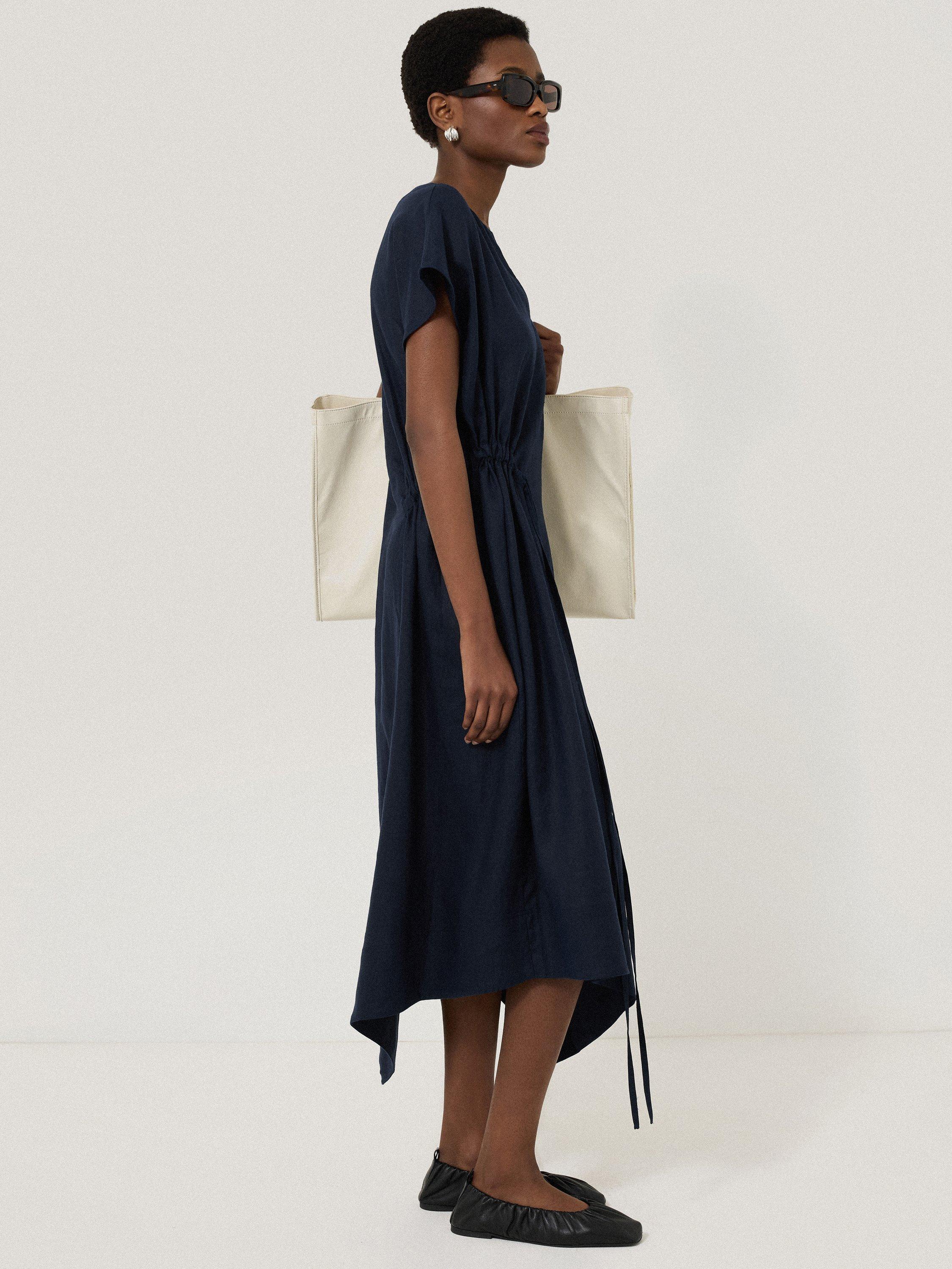 Product image 6 of 6, which shows Jigsaw Hanky Hem Pure Linen Dress, Navy, 6