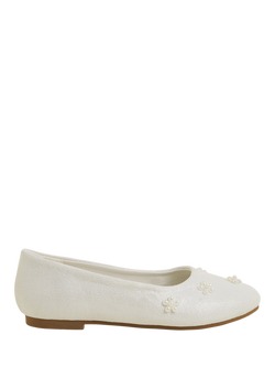 Angels by Accessorize Kids' Pearl Flower Ballerina Flat Shoes, Ivory