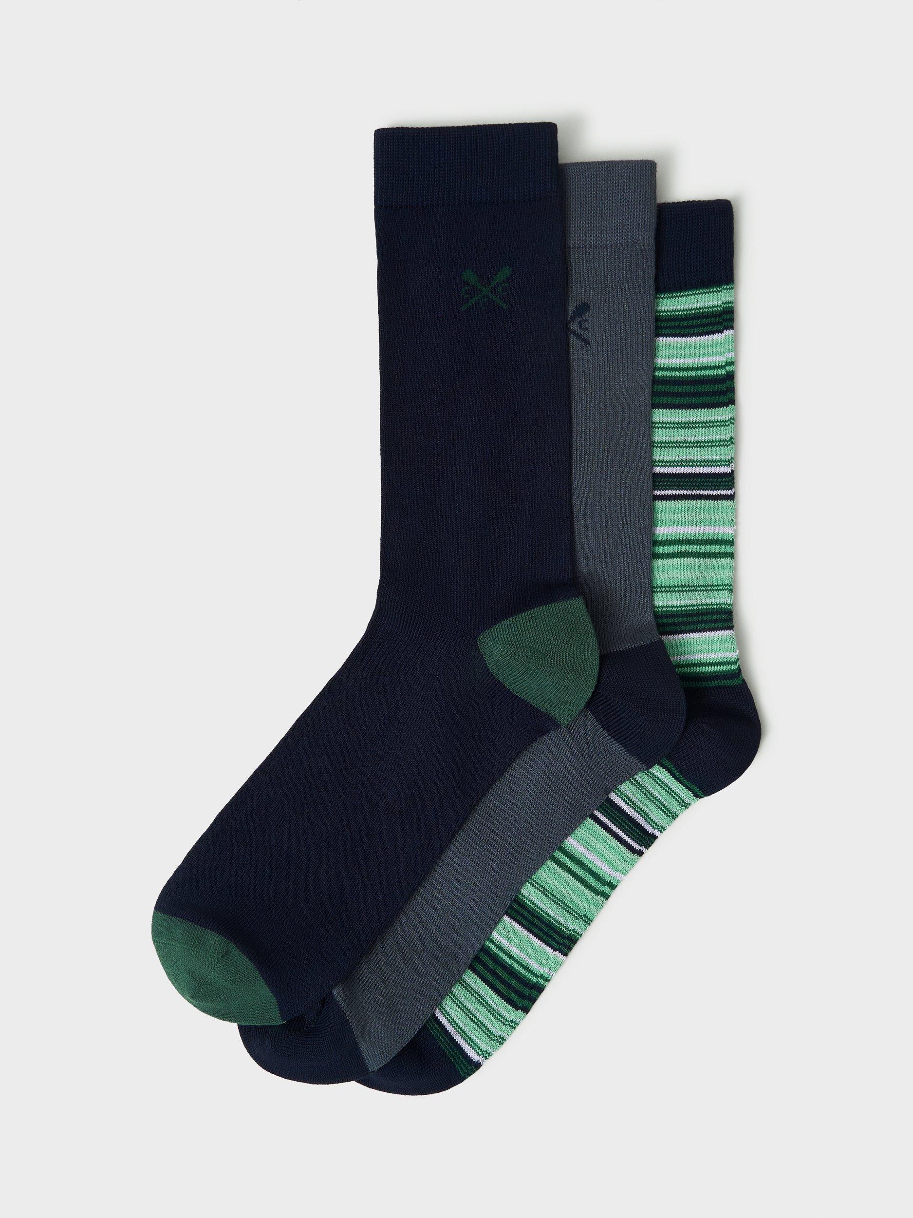 Product image 1 of 2, which shows Crew Clothing Bamboo Blend Socks, Pack of 3, Green/Navy/Grey, One Size