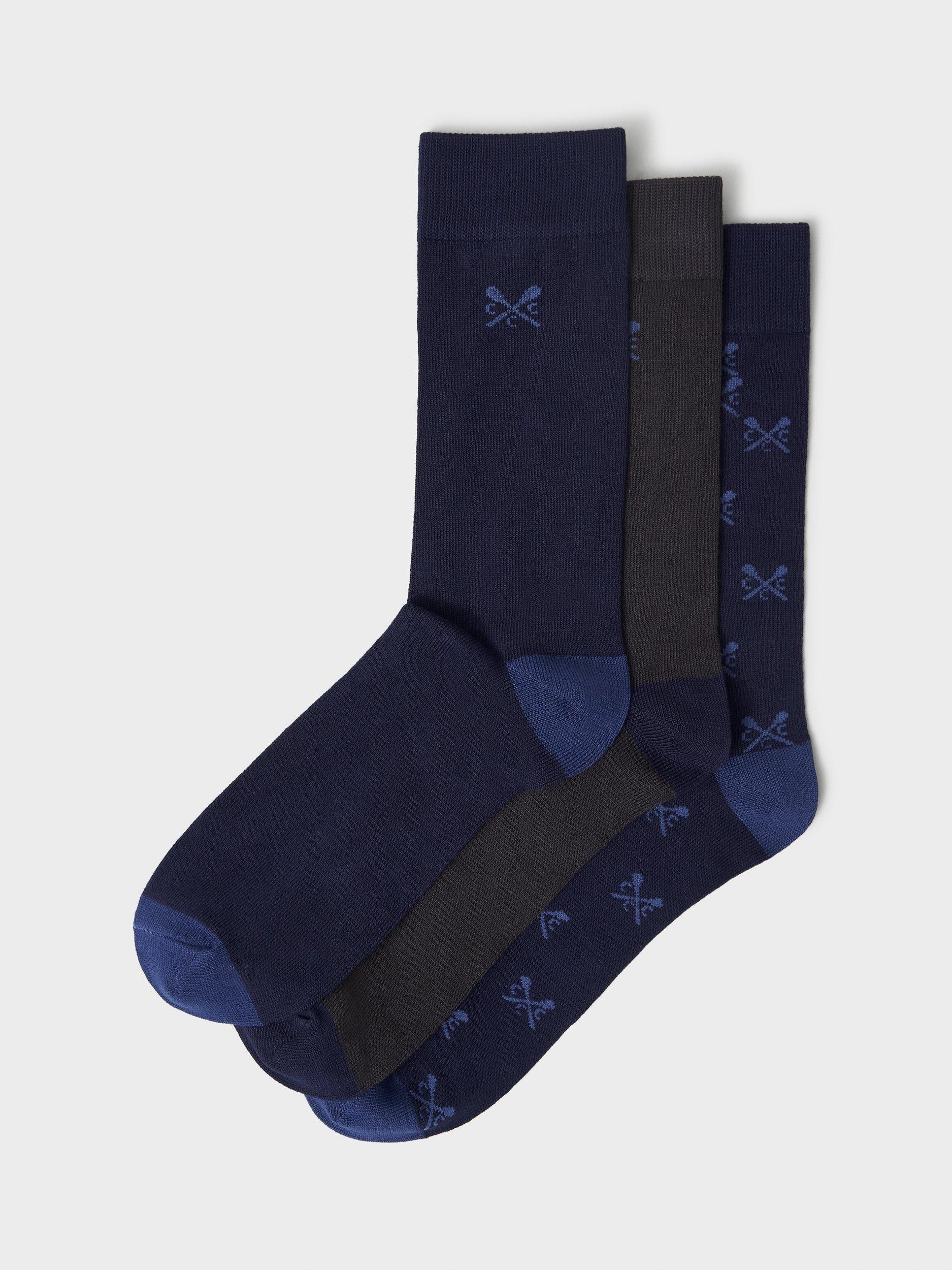 Product image 1 of 2, which shows Crew Clothing Bamboo Blend Socks, Pack of 3, Navy/Grey, One Size