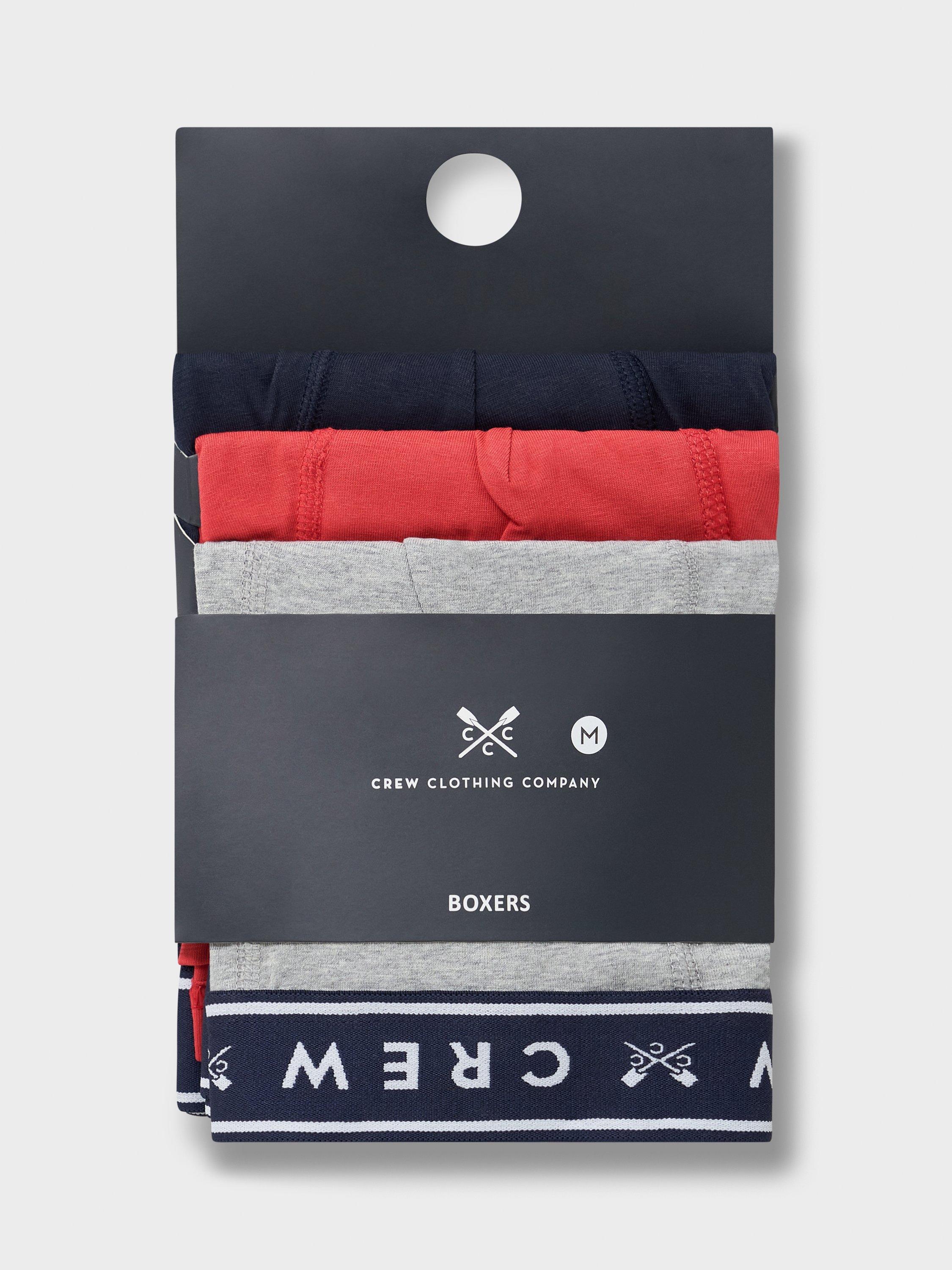 Product image 2 of 2, which shows Crew Clothing Cotton Jersey Boxers, Pack of 3, Navy/Red/Grey Marl, L