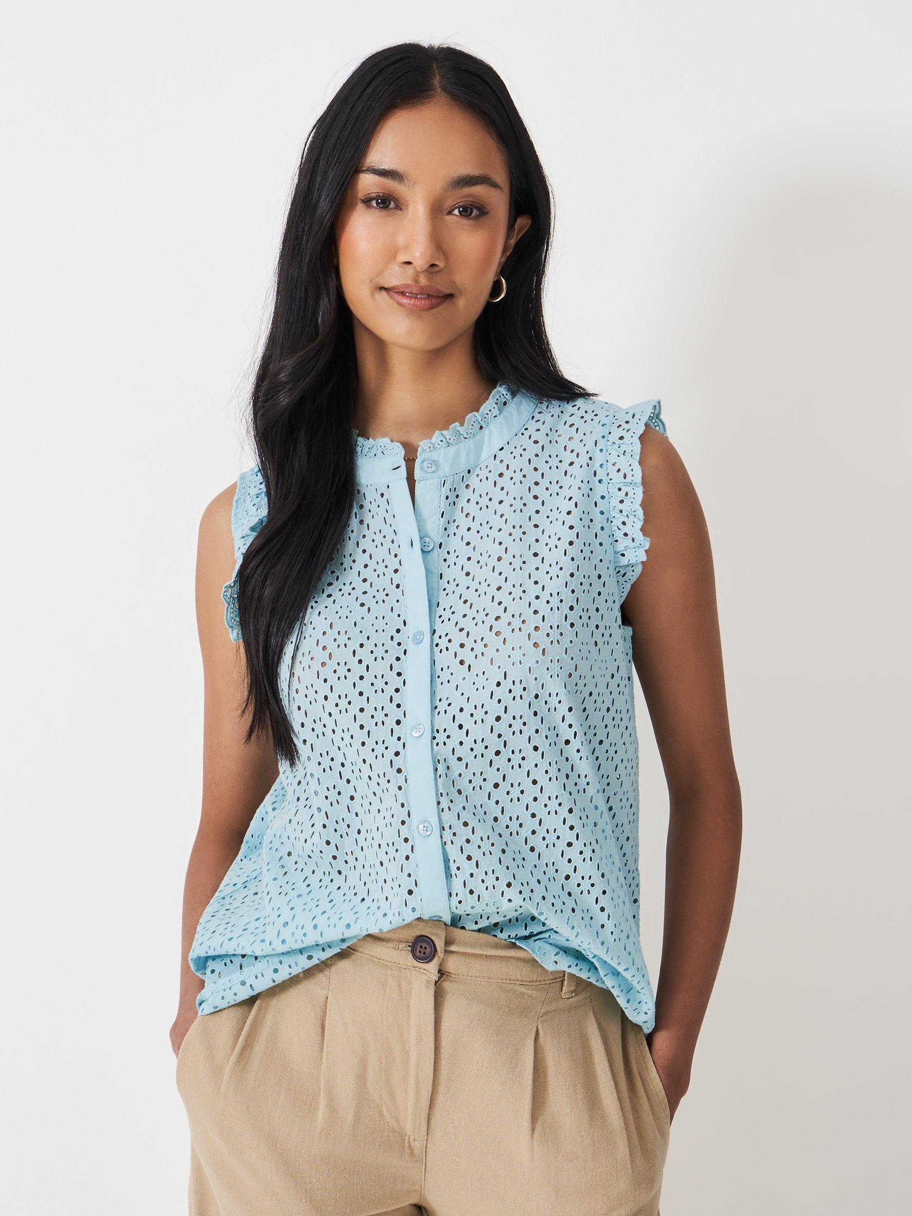 Product image 1 of 5, which shows Crew Clothing Neve Broderie Anglaise Top, Light Blue, 6