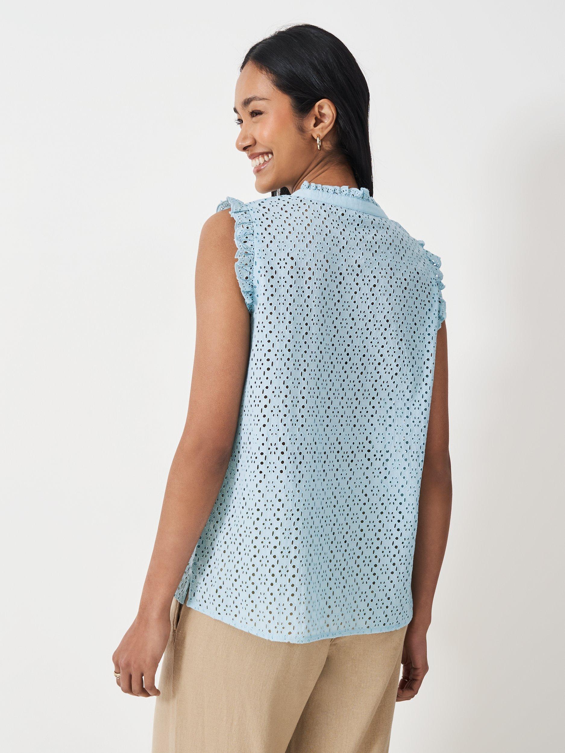 Product image 2 of 5, which shows Crew Clothing Neve Broderie Anglaise Top, Light Blue, 6