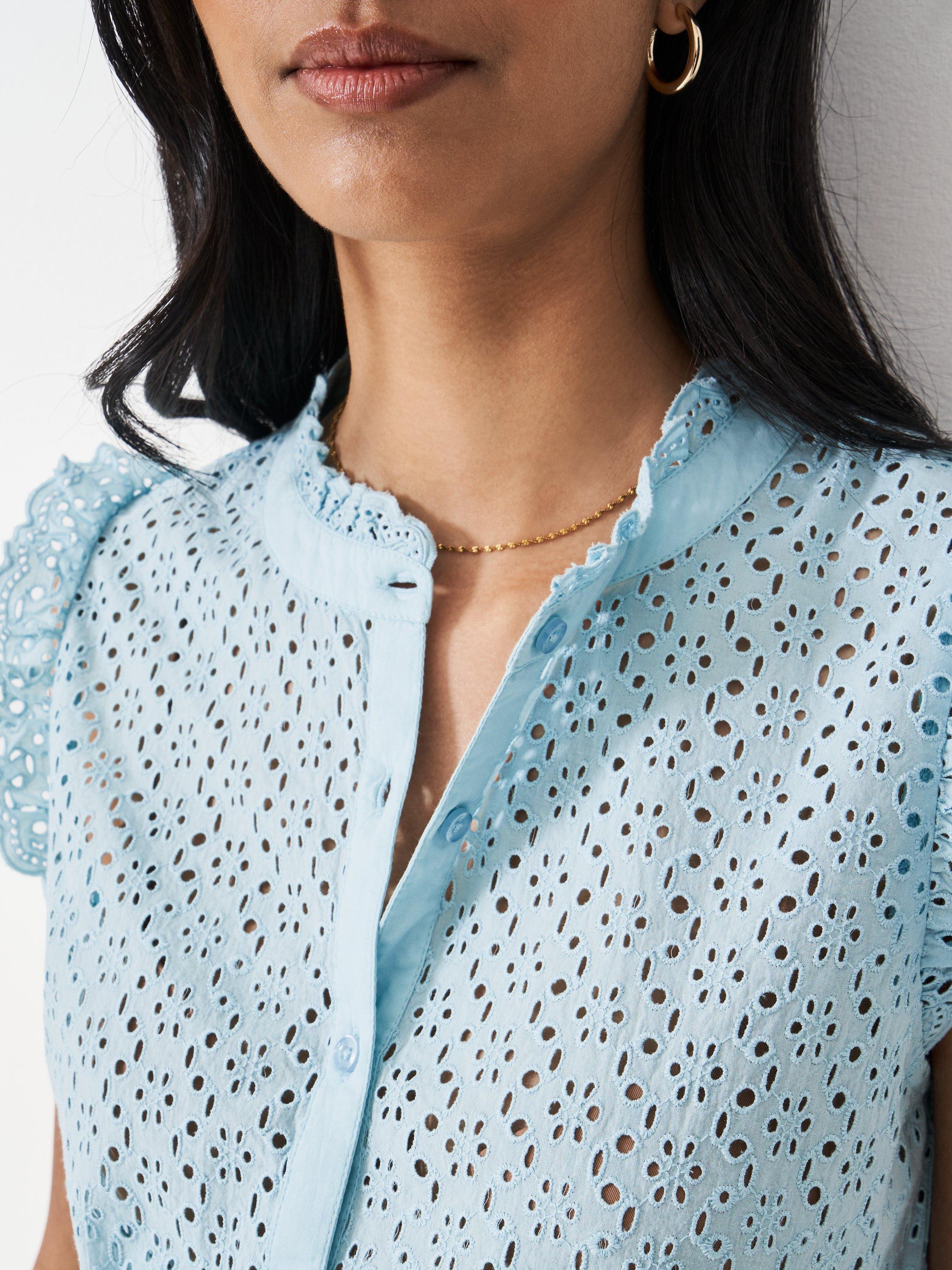 Product image 4 of 5, which shows Crew Clothing Neve Broderie Anglaise Top, Light Blue, 6